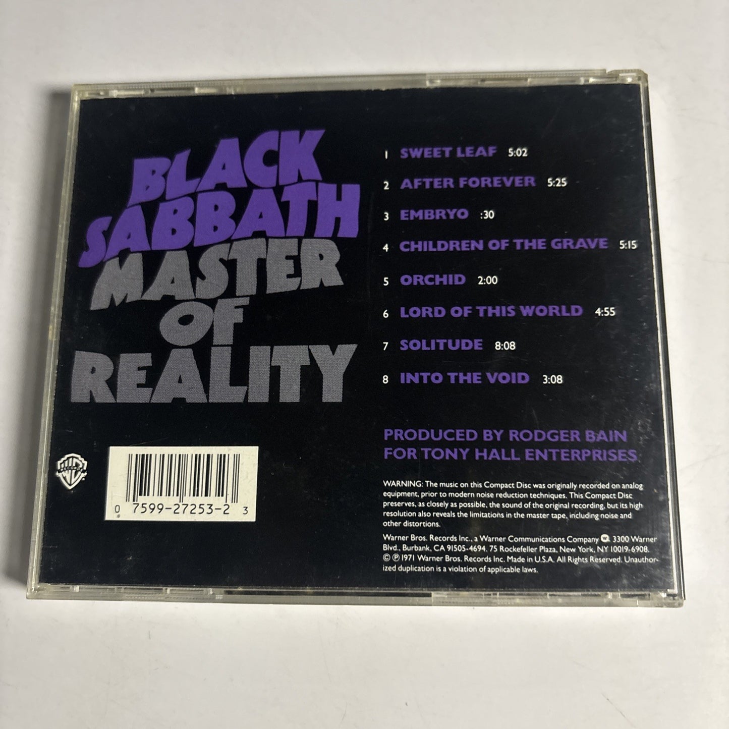 Black Sabbath – Master Of Reality (CD, 1987) US 2562-2