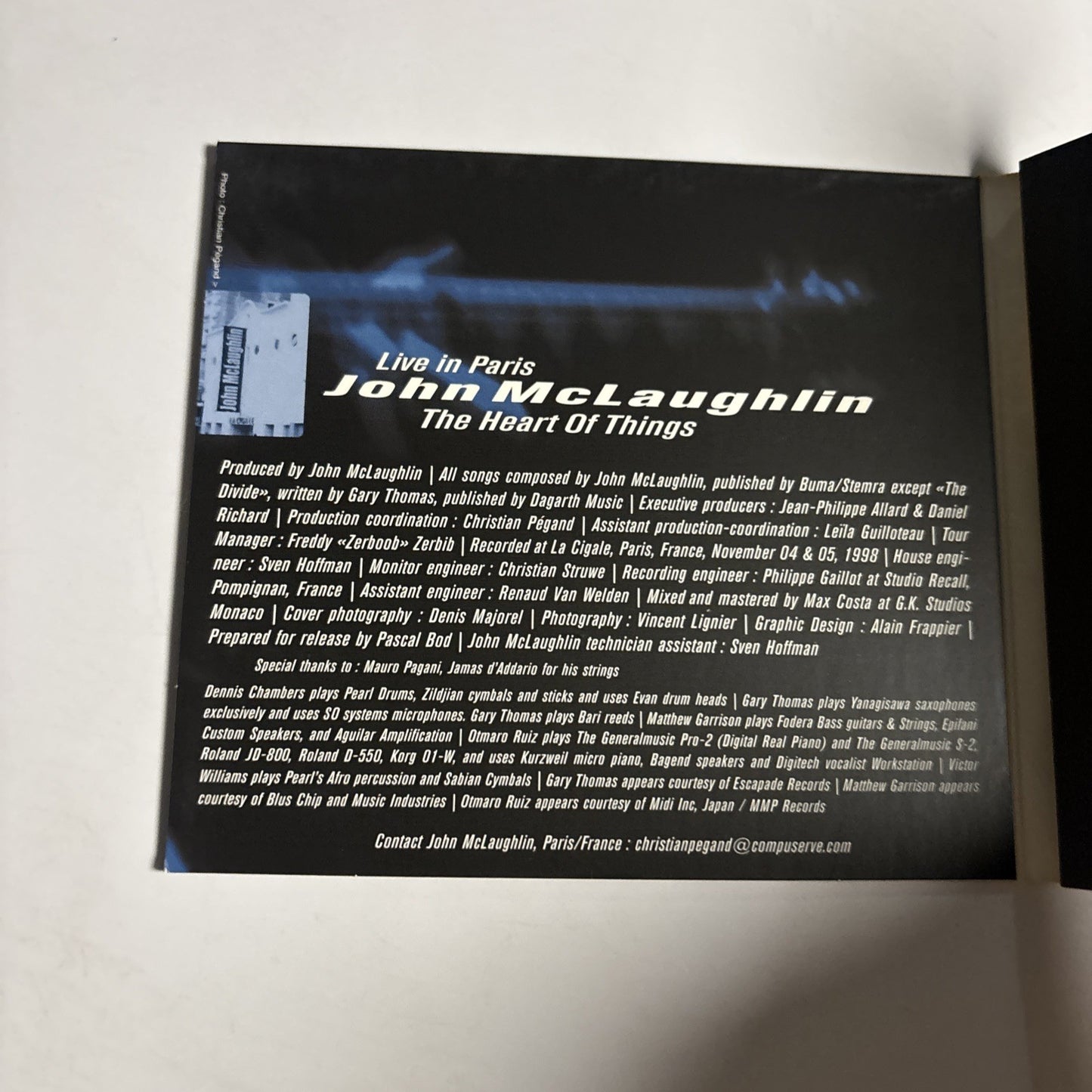 John McLaughlin – The Heart Of Things (Live In Paris) (CD, 2000) Digipak
