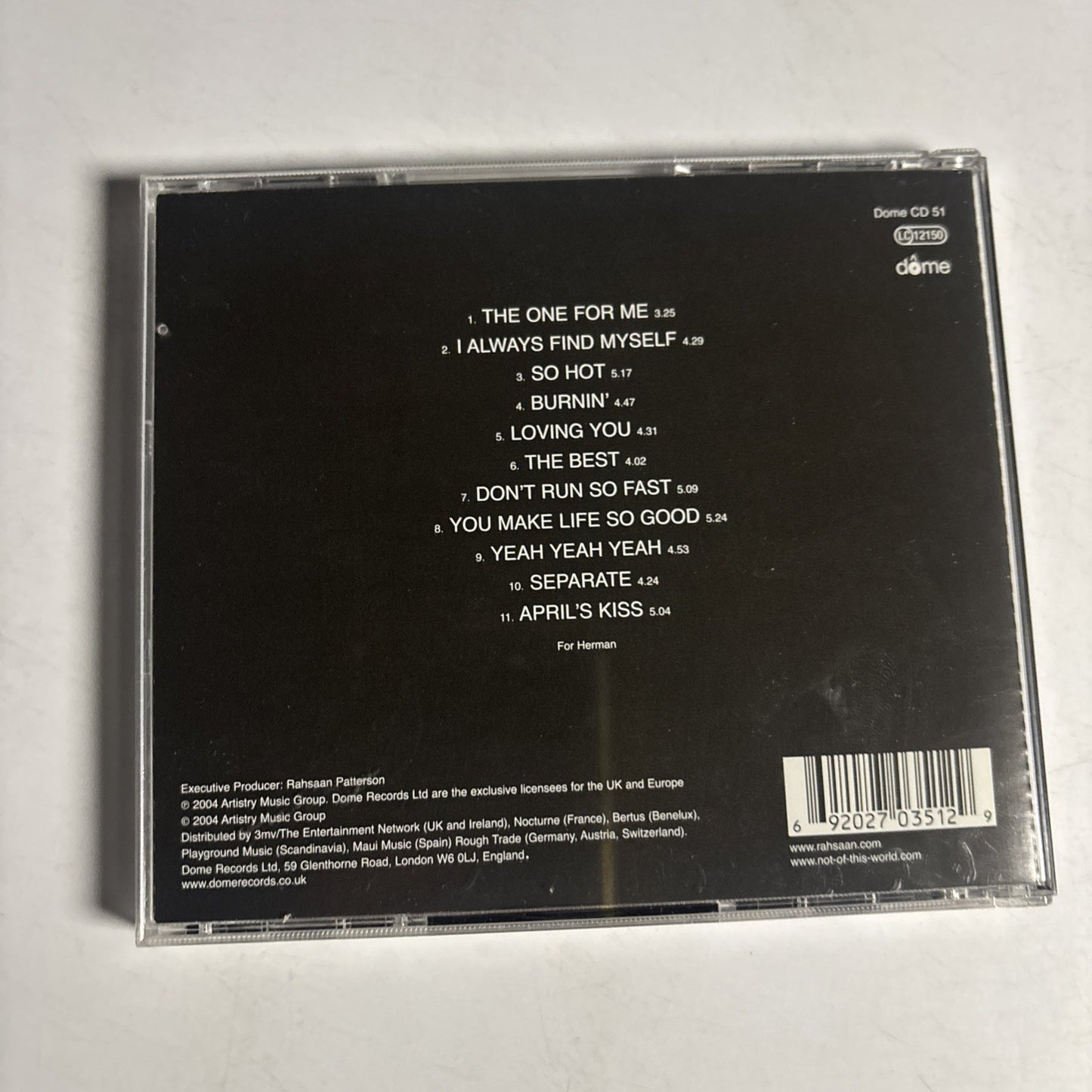 Rahsaan Patterson – After Hours (CD, 2004) Europe Dome CD 51