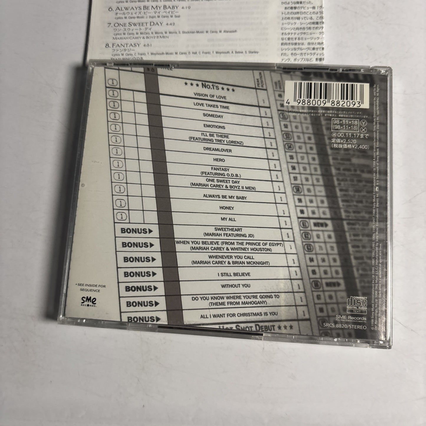 Mariah Carey – #1's (CD 1998) Japan SRCS 8820