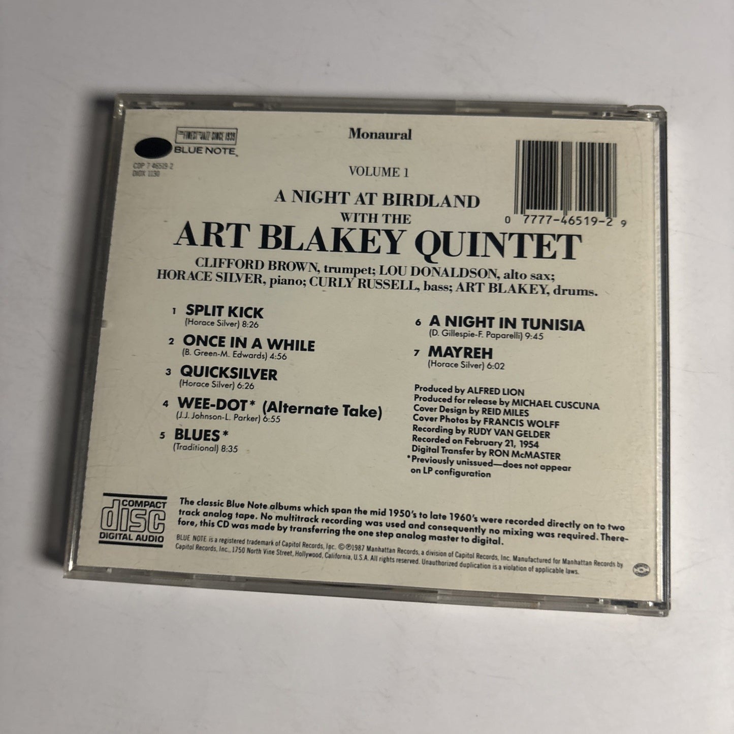 Art Blakey Quintet A Night At Birdland • Volume 1 (CD, 1987) US CDP 7 46519 2