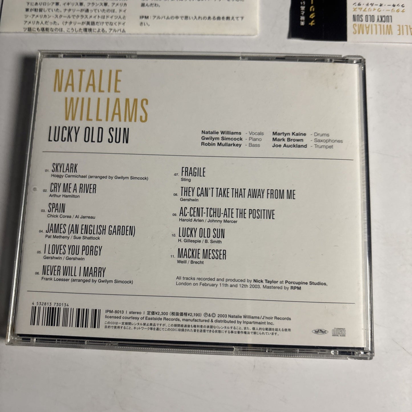 Natalie Williams – Lucky Old Sun (CD, 2003) Japan obi IPM-8013