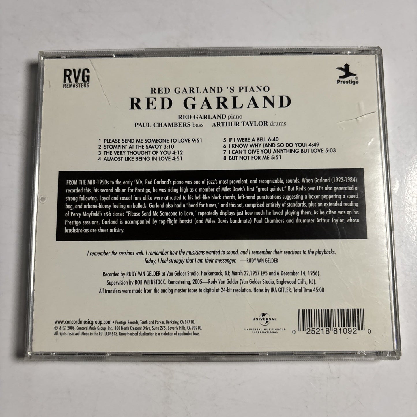 Red Garland – Red Garland's Piano (CD, 2006) Europe 0025218810920