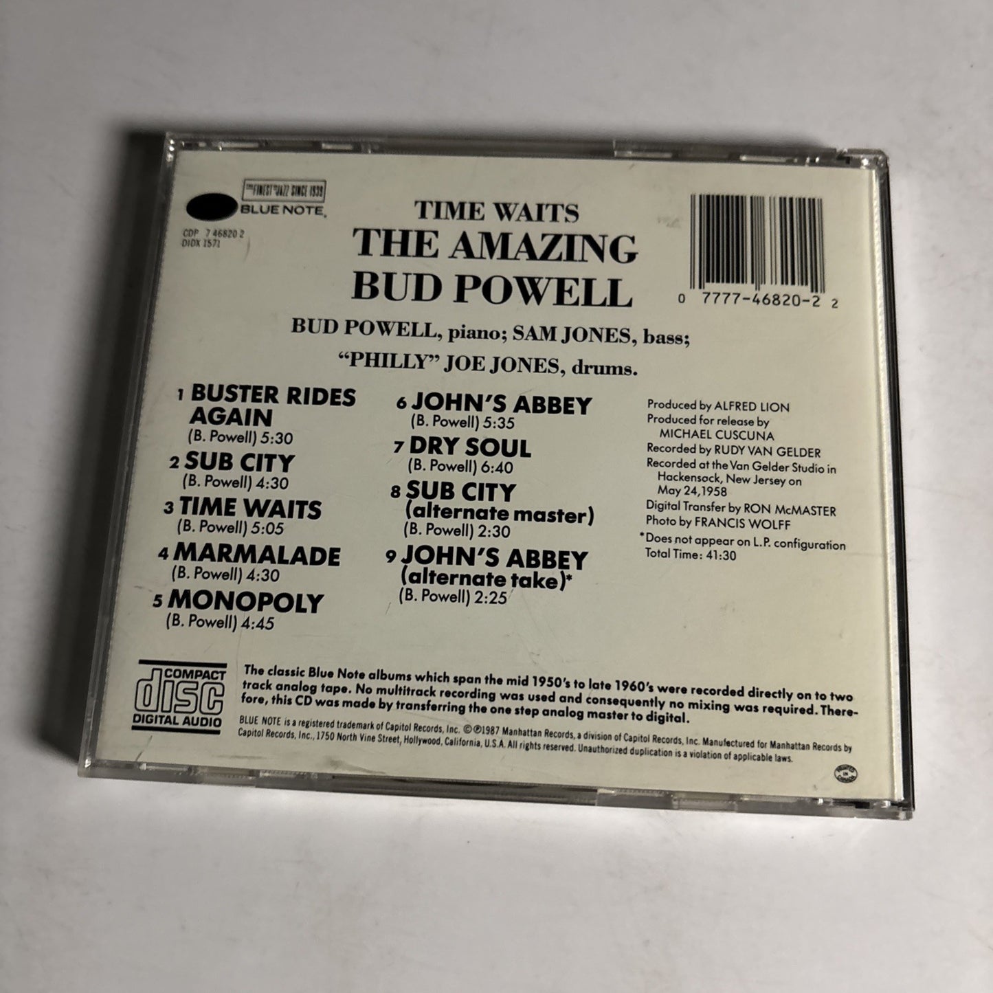 Bud Powell – Time Waits - The Amazing Bud Powell (Volume Four) (CD, 1987) US