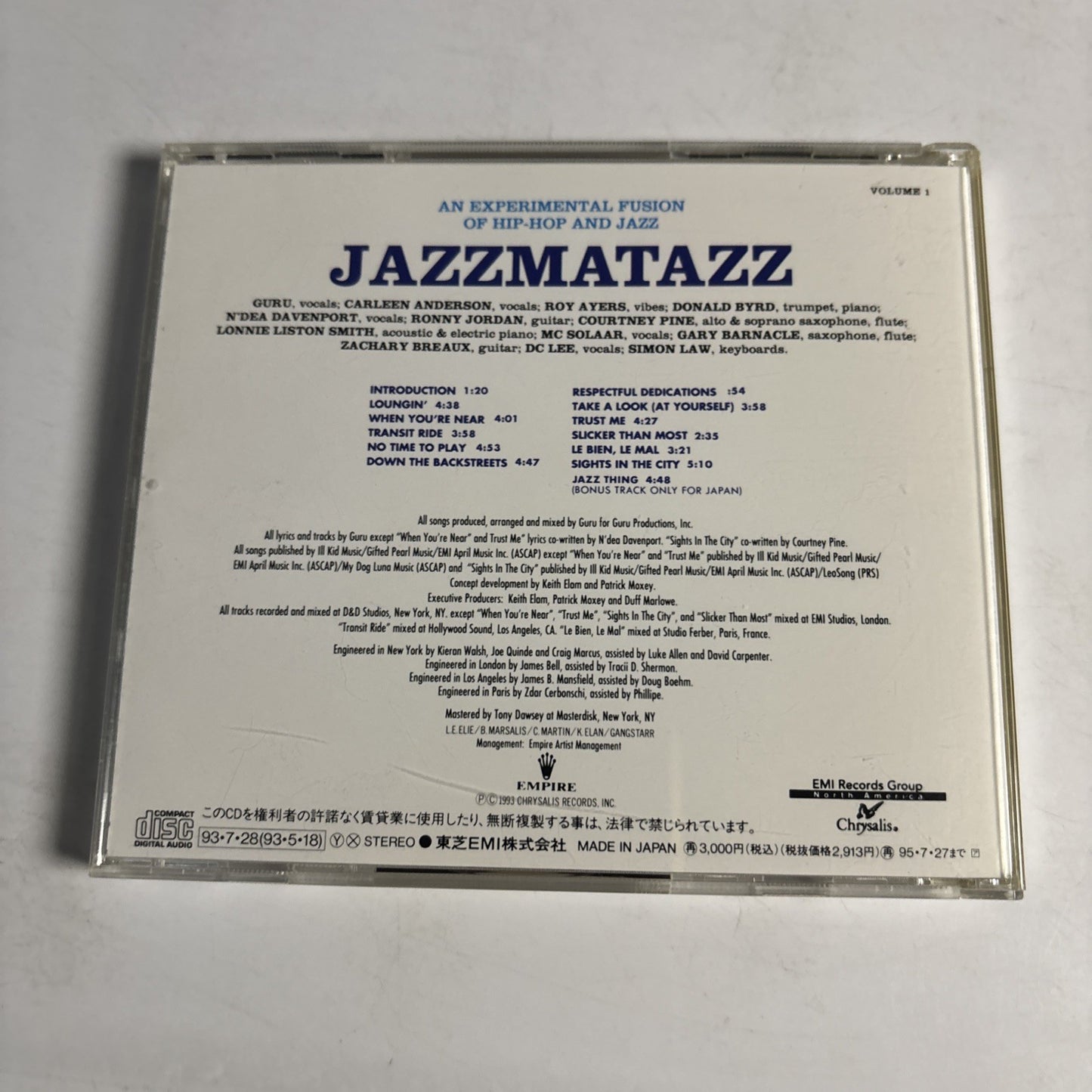 Guru – Jazzmatazz (Volume 1) (CD, 1993) Japan TOCP 7836