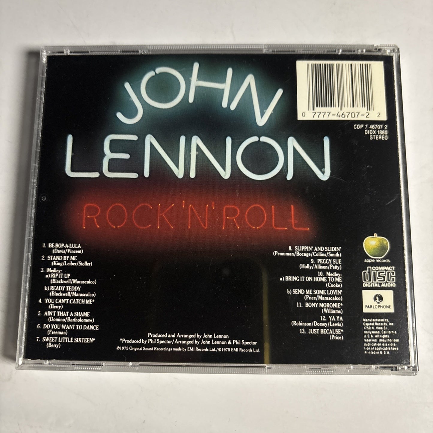 John Lennon – Rock 'N' Roll (CD, 1992) US CDP 7 46707 2