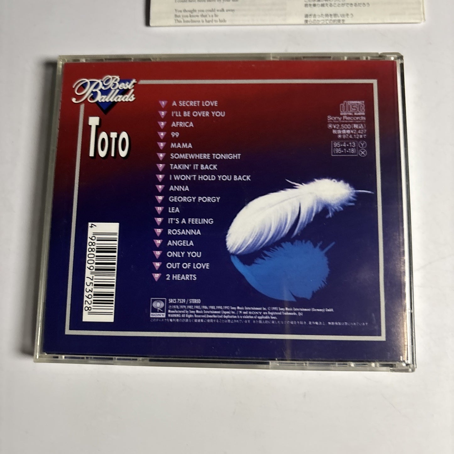 Toto – Best Ballads (CD, 1995) Japan SRCS 7539