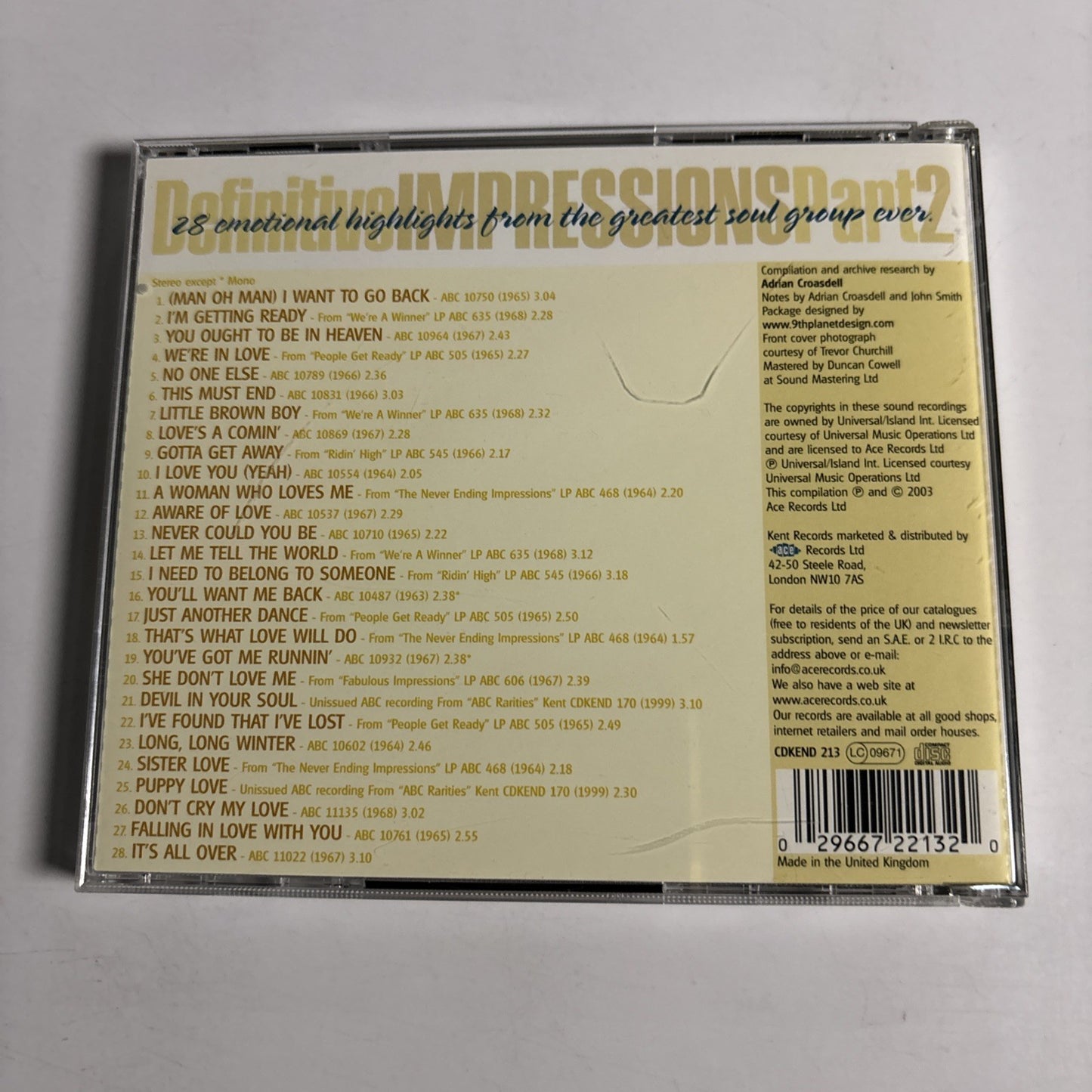 The Impressions – Definitive Impressions Part 2 (CD, 2003) UK CDKEND 213
