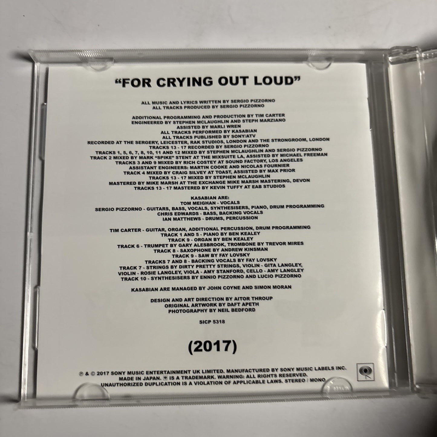 Kasabian – For Crying Out Loud (2017) (CD, 2017) Japan Bonus Track, Sticker