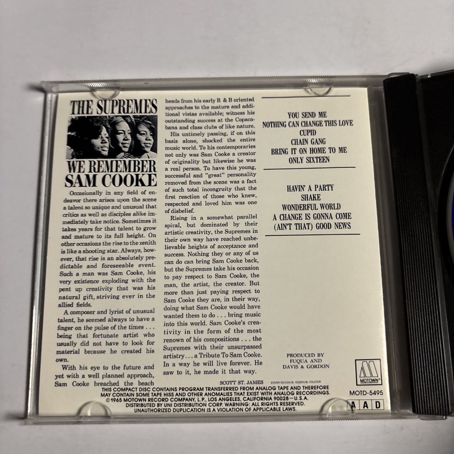 The Supremes – We Remember Sam Cooke (CD, 1991) US MOTD-5495