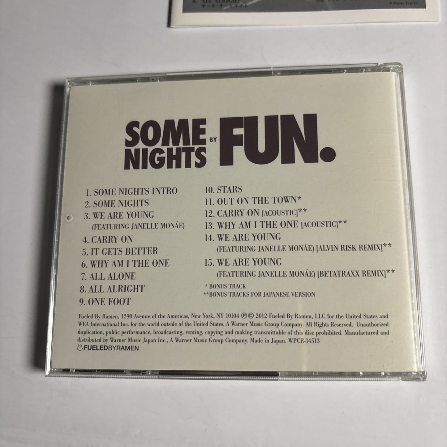 Fun. – Some Nights (CD, 2012) Japan Bonus Track WPCR-14513