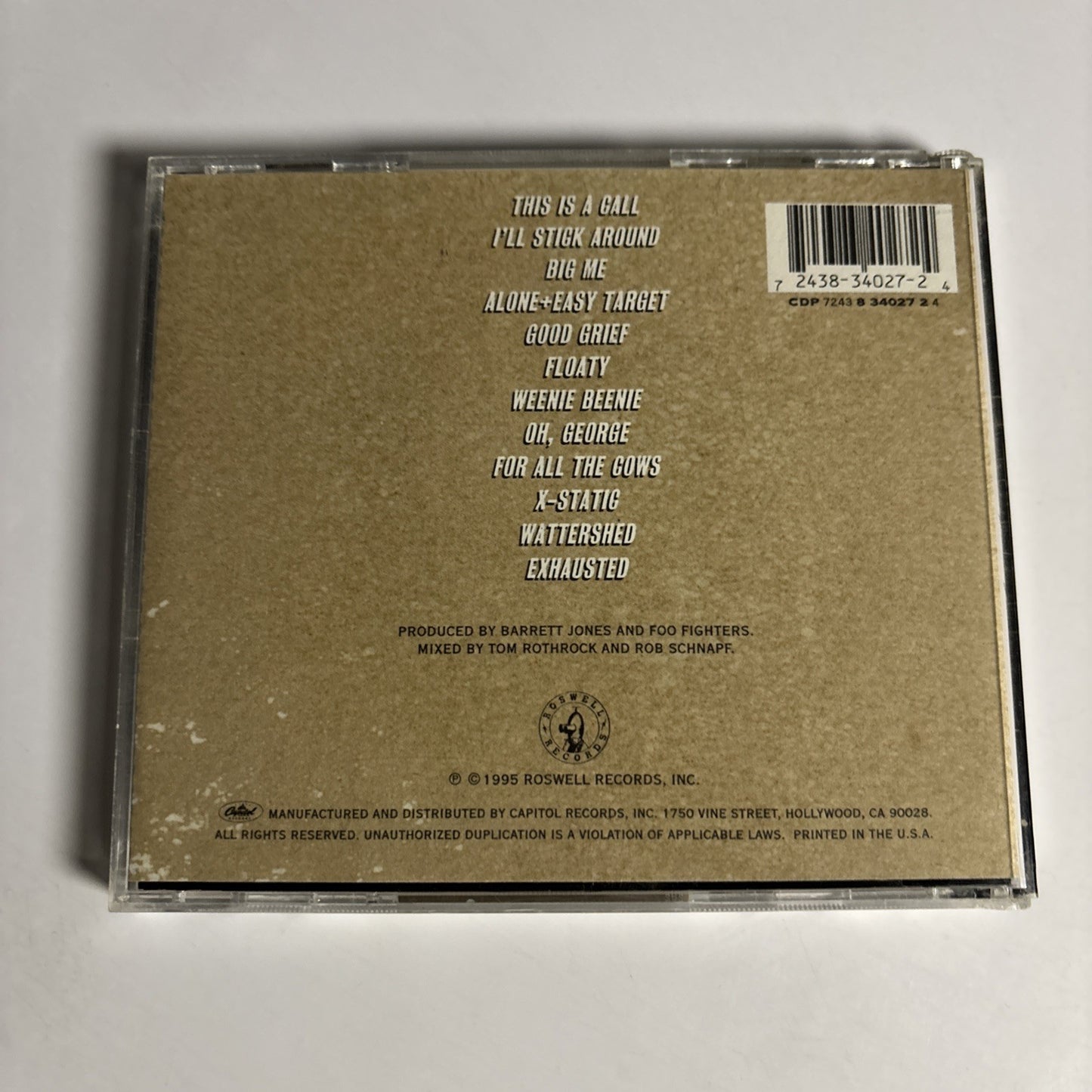 Foo Fighters – Foo Fighters (CD, 1995) US CDP 7243 8 34027 2 4