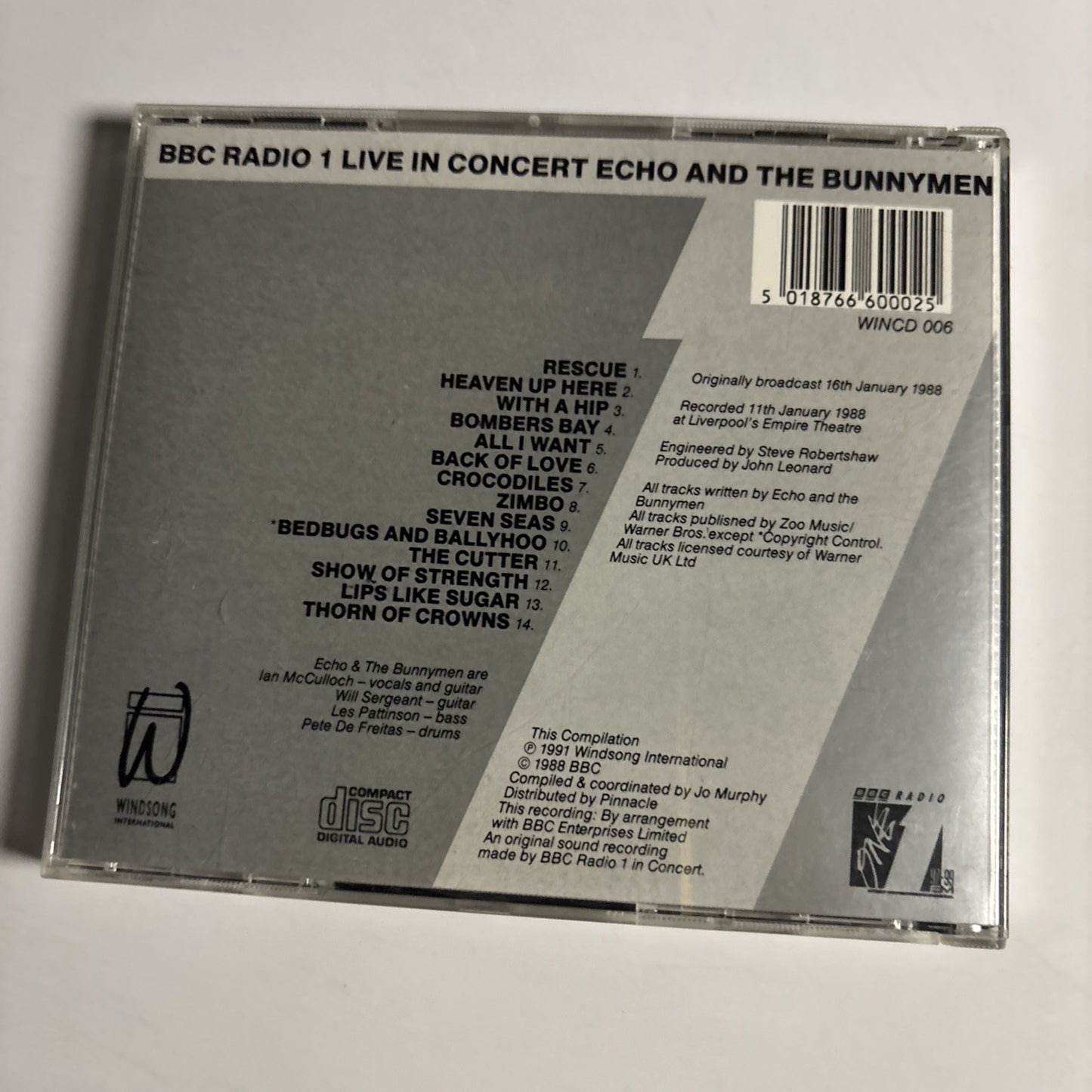 Echo & The Bunnymen – BBC Radio 1 Live In Concert (CD, 1991) UK WINCD 006