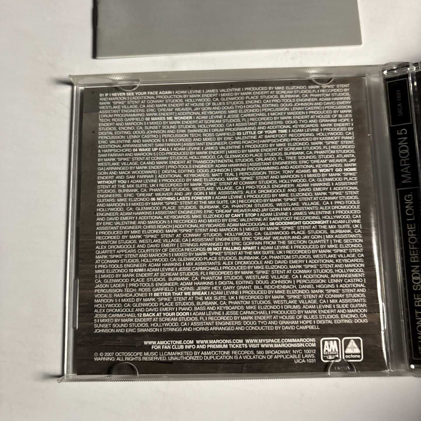 Maroon 5 – It Won't Be Soon Before Long (CD, 2007) Japan UICA-1031