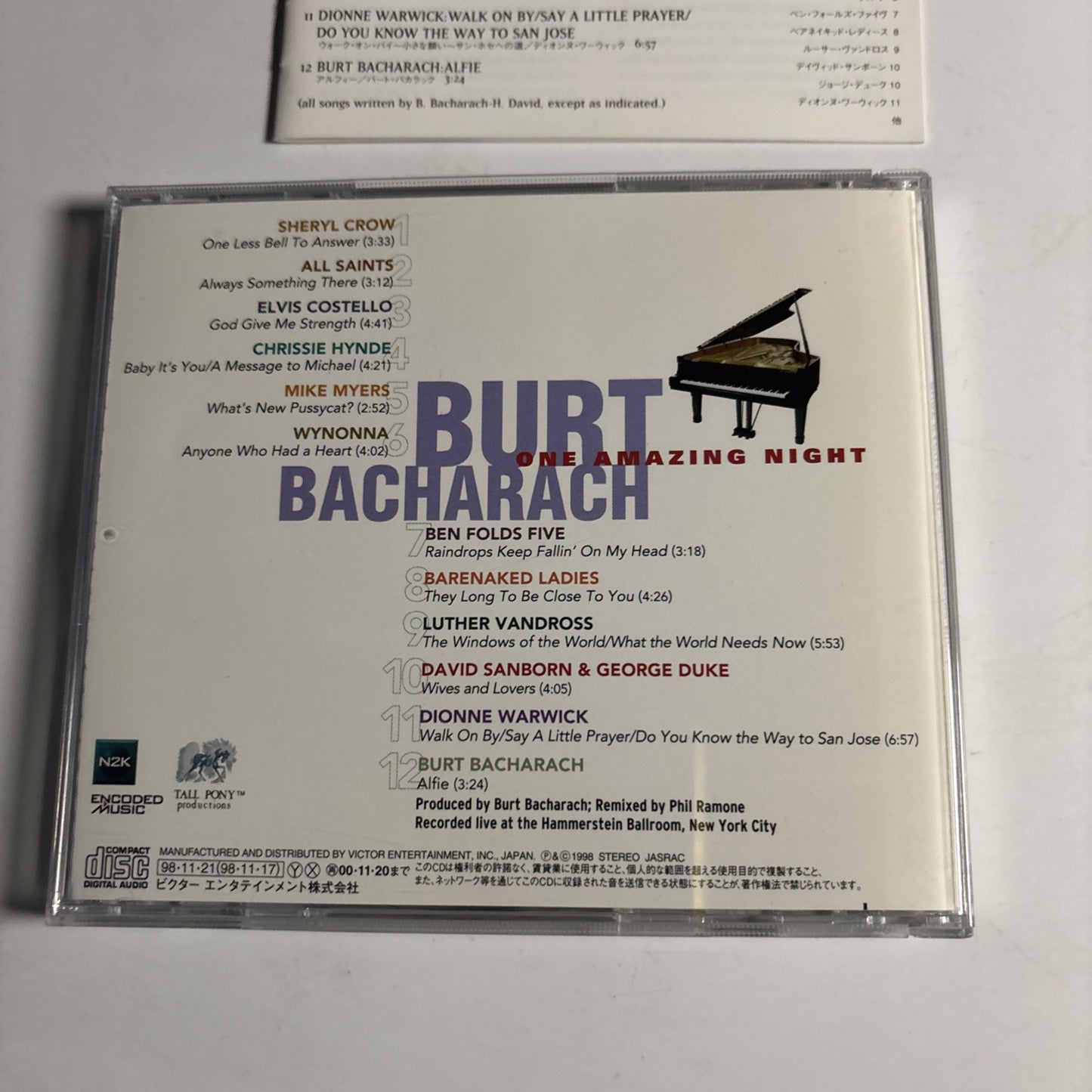 Burt Bacharach – One Amazing Night (CD, 1998) Japan VICP-60537