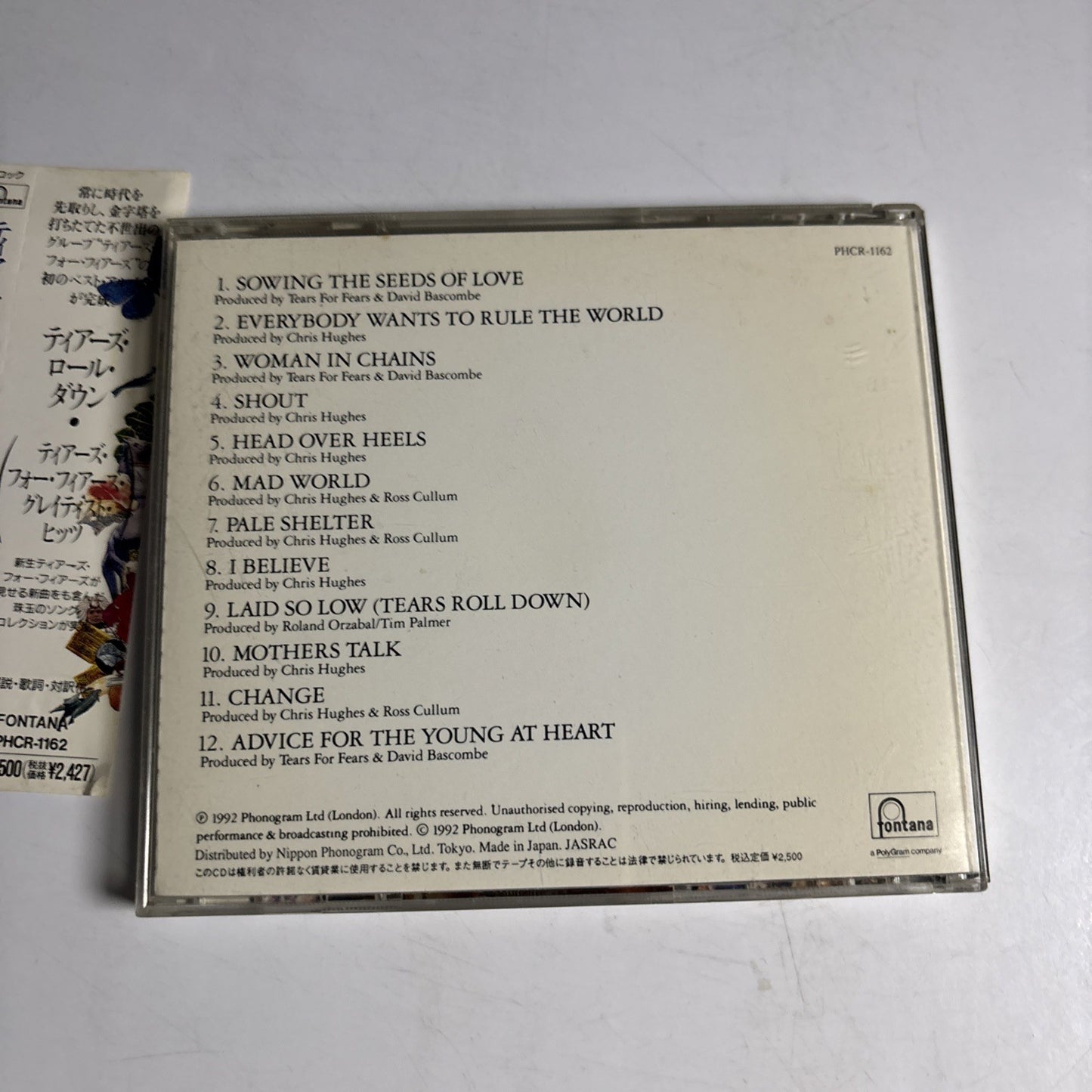 Tears For Fears – Tears Roll Down (Greatest Hits 82-92) (CD, 1992) Japan obi