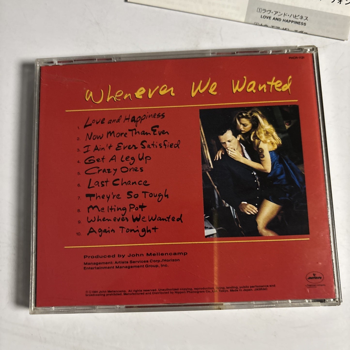 John Cougar Mellencamp – Whenever We Wanted (CD, 1991) Japan PHCR-1131