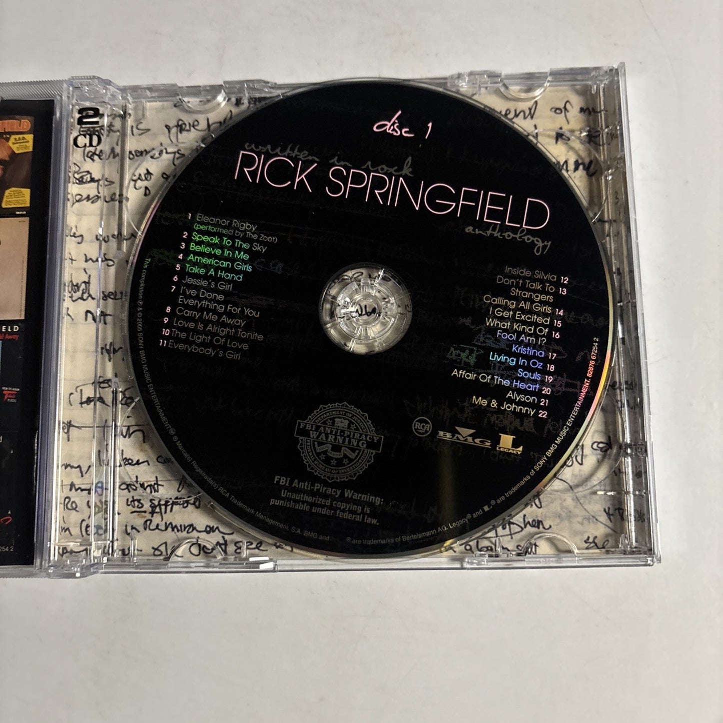 Rick Springfield – Written In Rock: Rick Springfield Anthology (CD, 2005) US