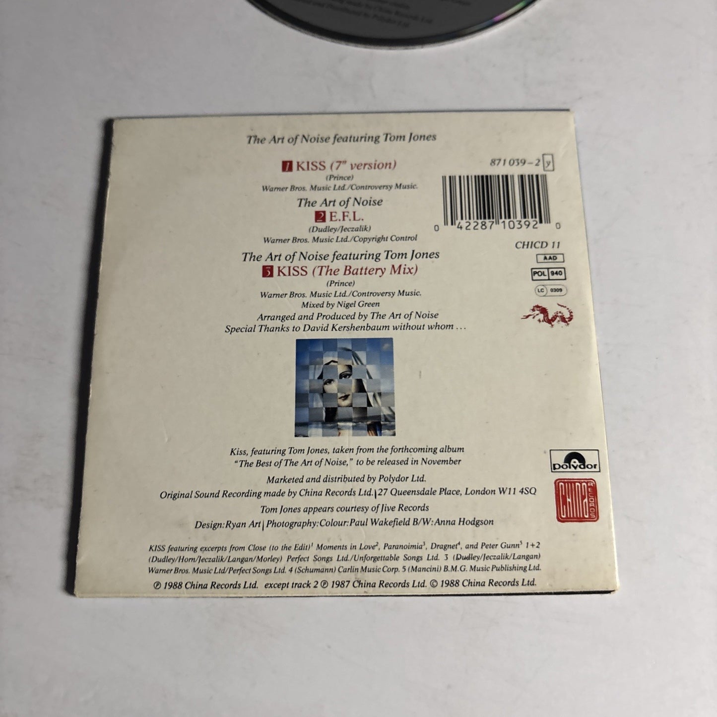 The Art Of Noise, Tom Jones – Kiss (CD, 1988) Europe Digipak 871 039-2