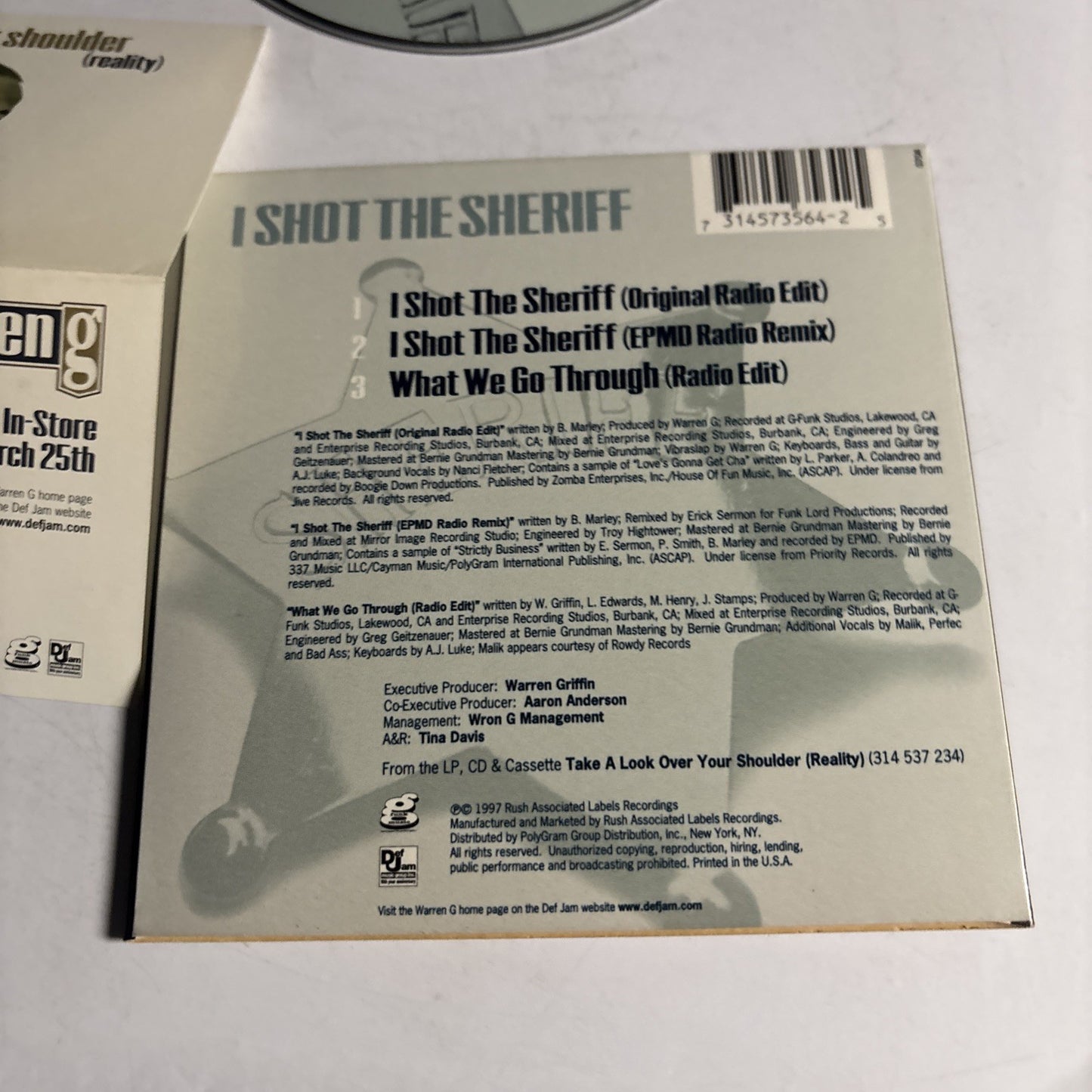 Warren G – I Shot The Sheriff (CD, 1997) US 314 573 564-2