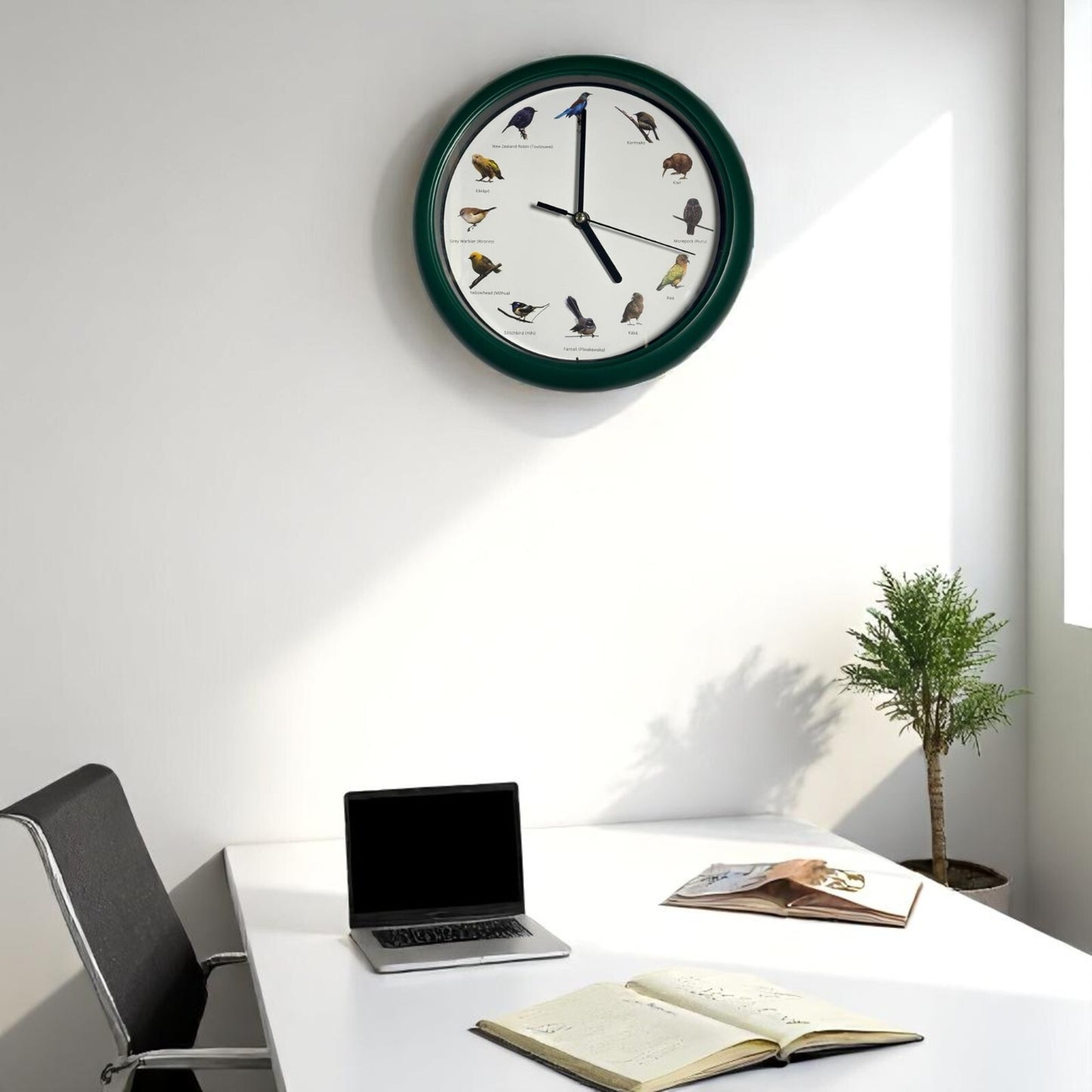 New Zealand Singing Bird Wall Clock 10" - Plays 12 Native Bird Sounds Hourly
