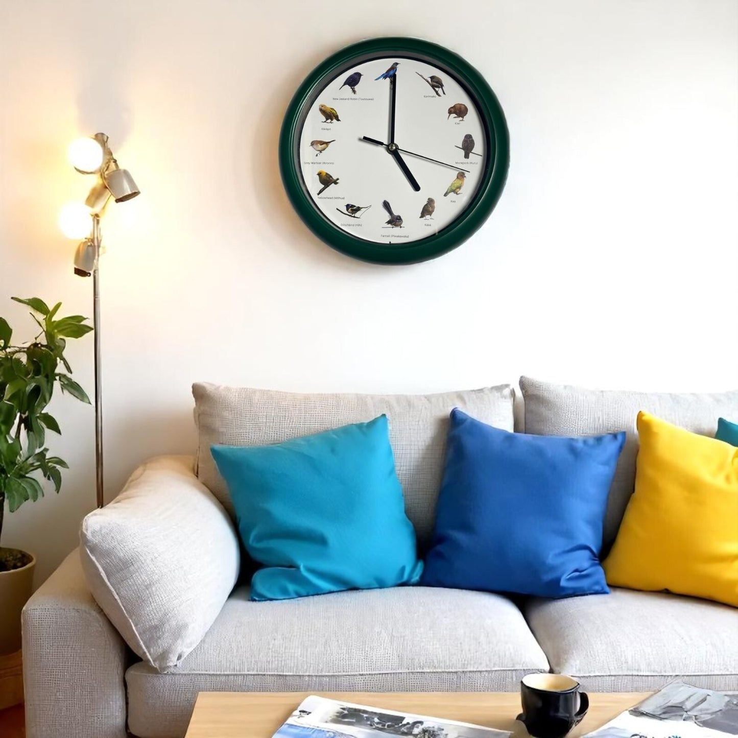 New Zealand Singing Bird Wall Clock 10" - Plays 12 Native Bird Sounds Hourly