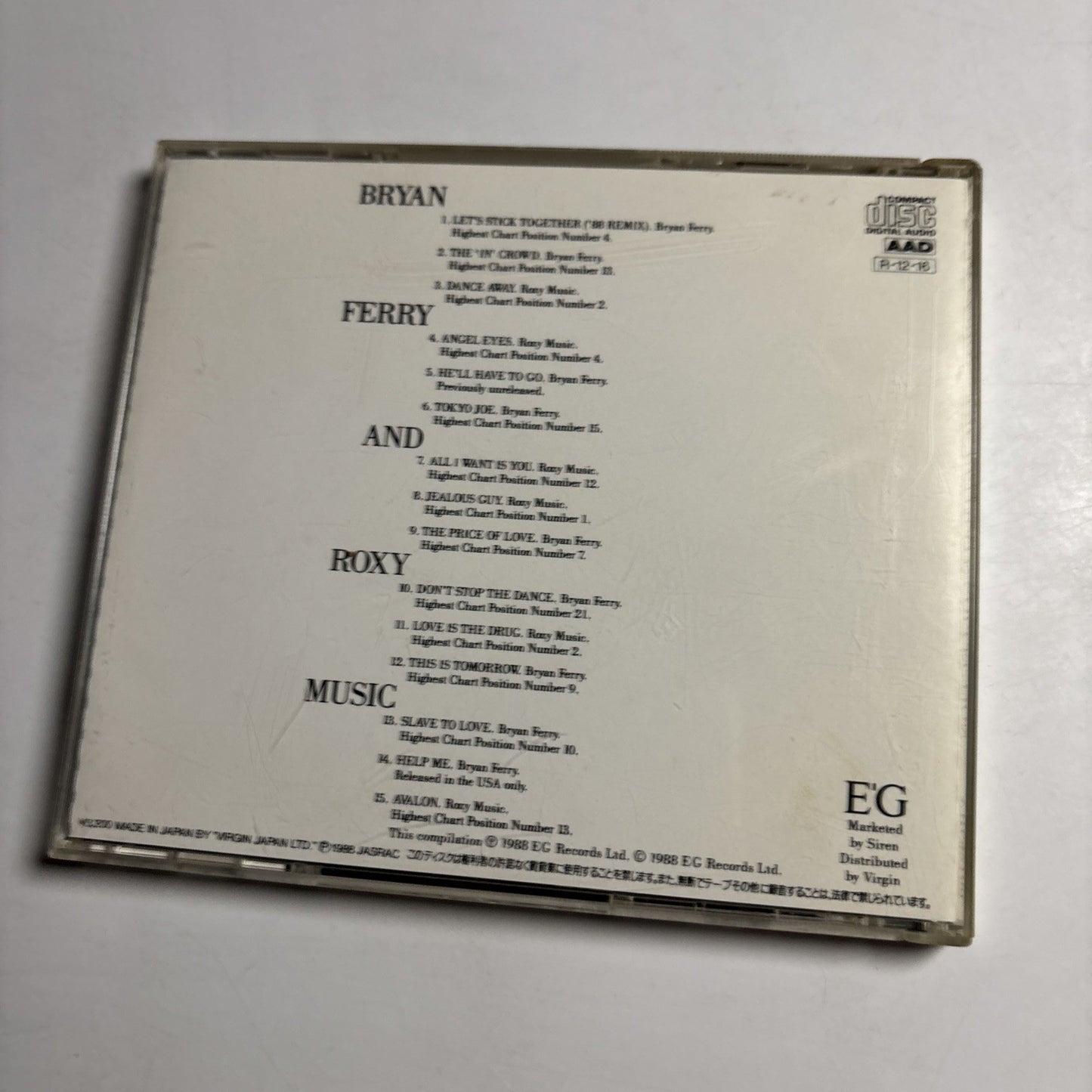 Bryan Ferry – The Ultimate Collection (With Roxy Music) (CD, 1988) Japan