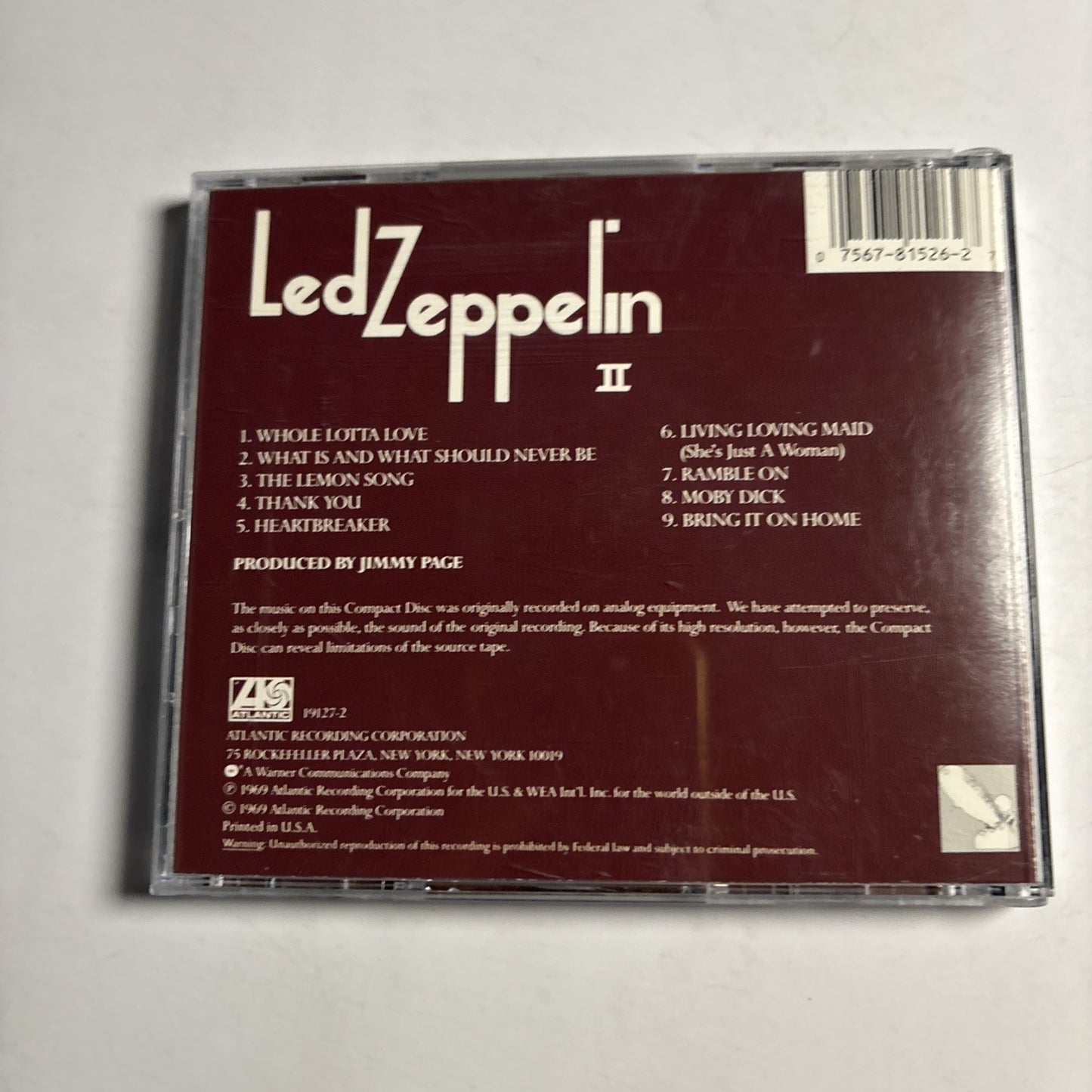 Led Zeppelin – Led Zeppelin II (CD, 1987) US 19127-2