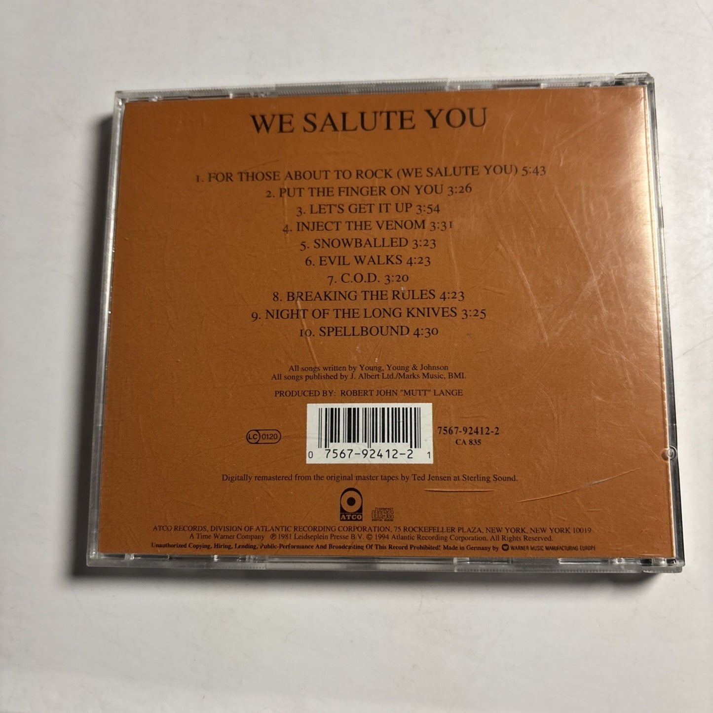 AC/DC – For Those About To Rock We Salute You (CD, 1994) Europe 7567-92412-2