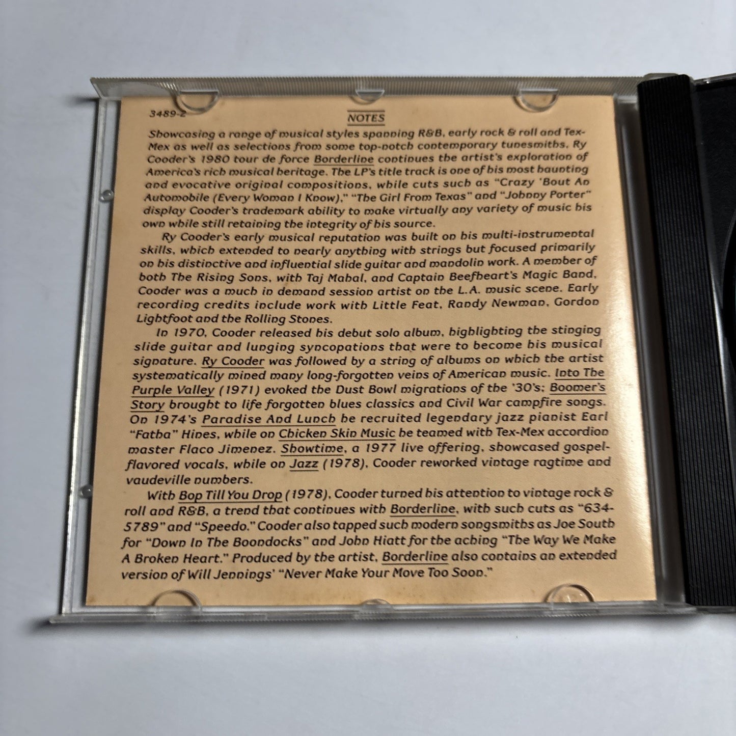 Ry Cooder – Borderline (CD, 1988) US 3489-2