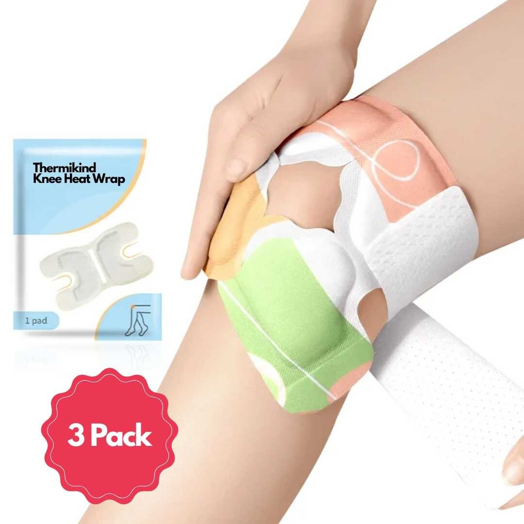 ThermiKind Knee Heat Comfort Wrap – Elastic Heat Patch (No Adhesive) 3 Pack