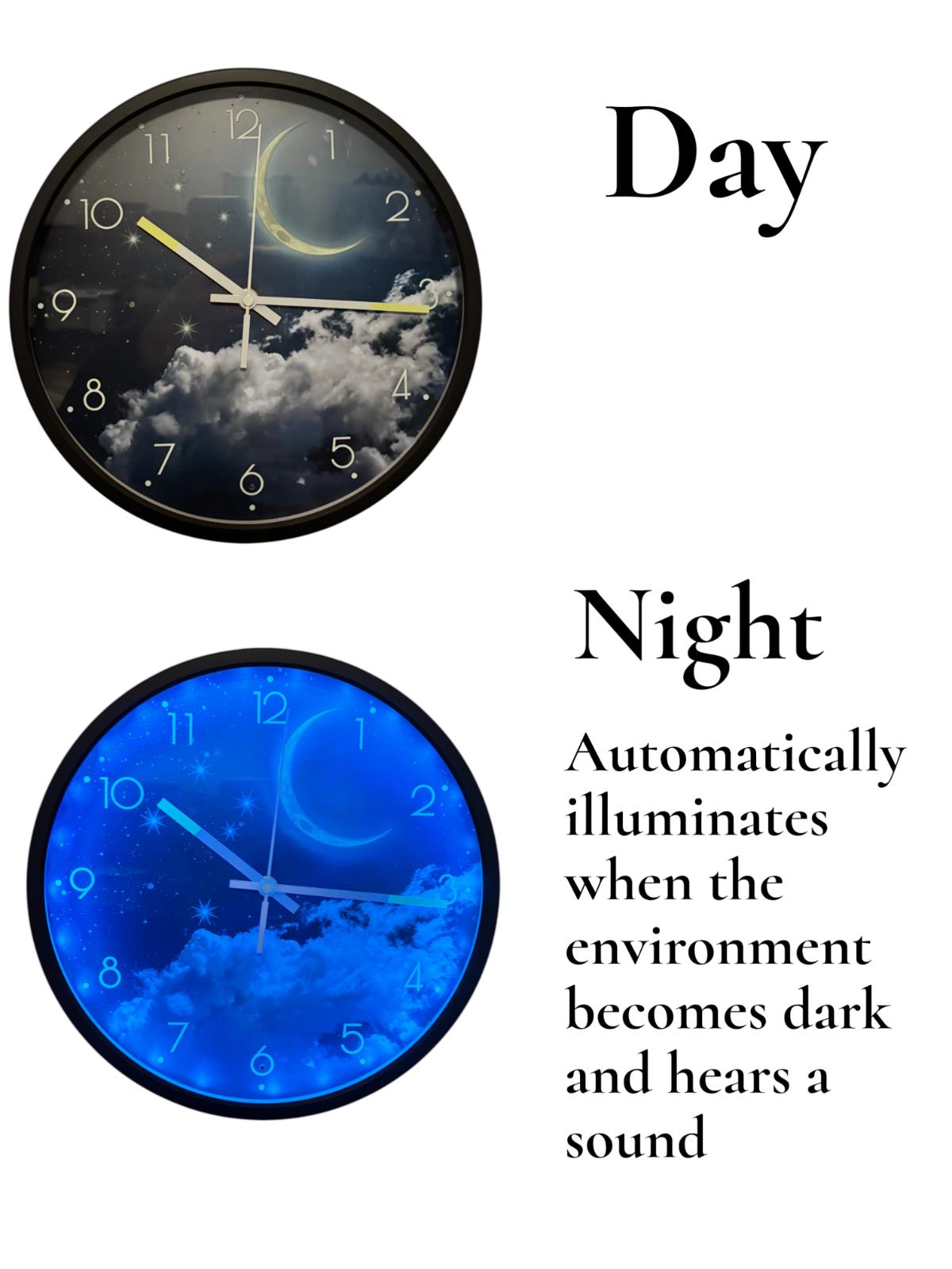 Australian Southern Cross Night Light 30cm Wall Clock – Sound-Activated, Silent, Battery-Operated