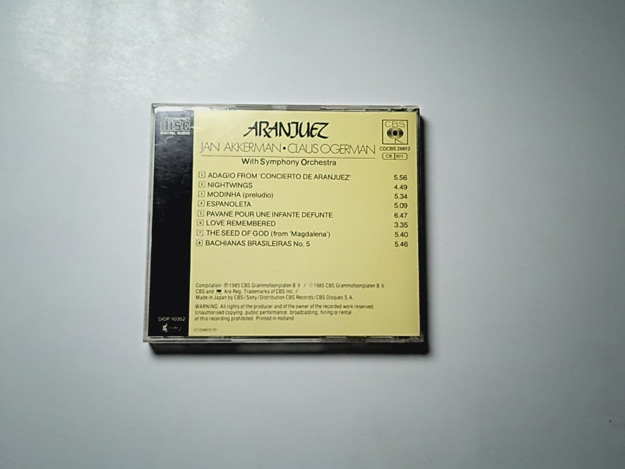 Jan Akkerman, Claus Ogerman – Aranjuez (CD, 1985) Europe CDCBS 26612