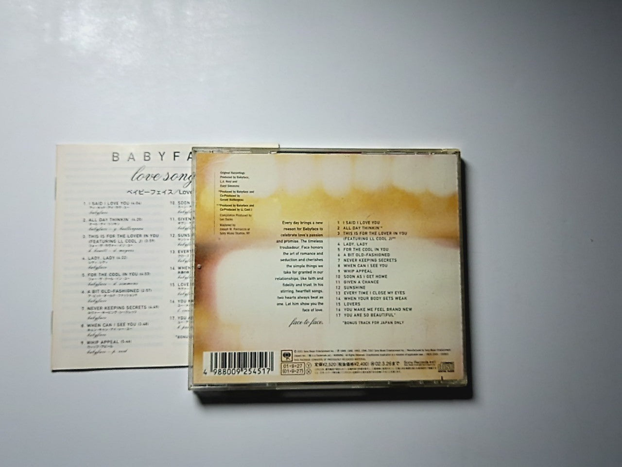 Babyface – Love Songs (CD, 2001) Japan Bonus Track SRCS 2545