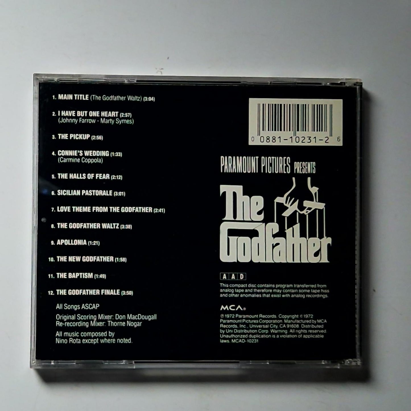 Nino Rota – The Godfather Movie Film Soundtrack (CD, 1991) US MCAD-10231