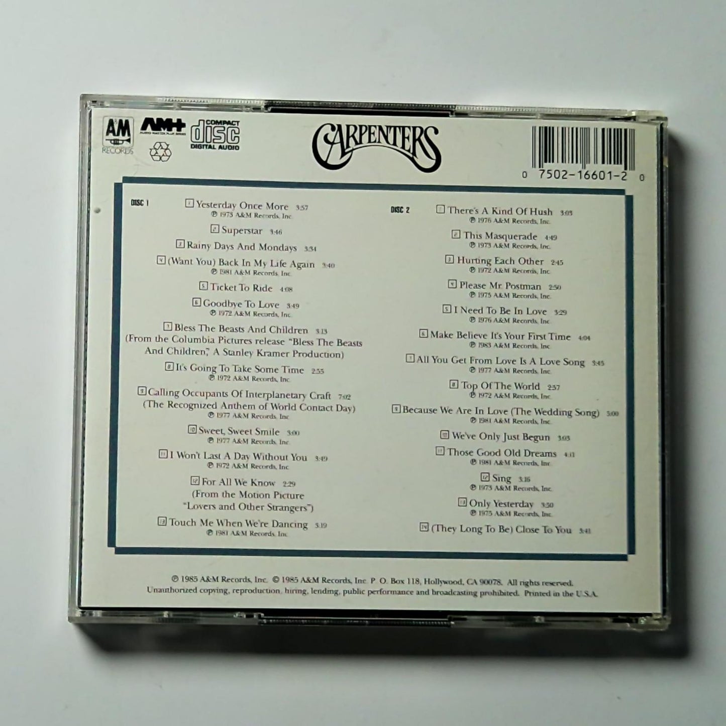 Carpenters – Yesterday Once More (CD, 1993) US 75021 6601 2
