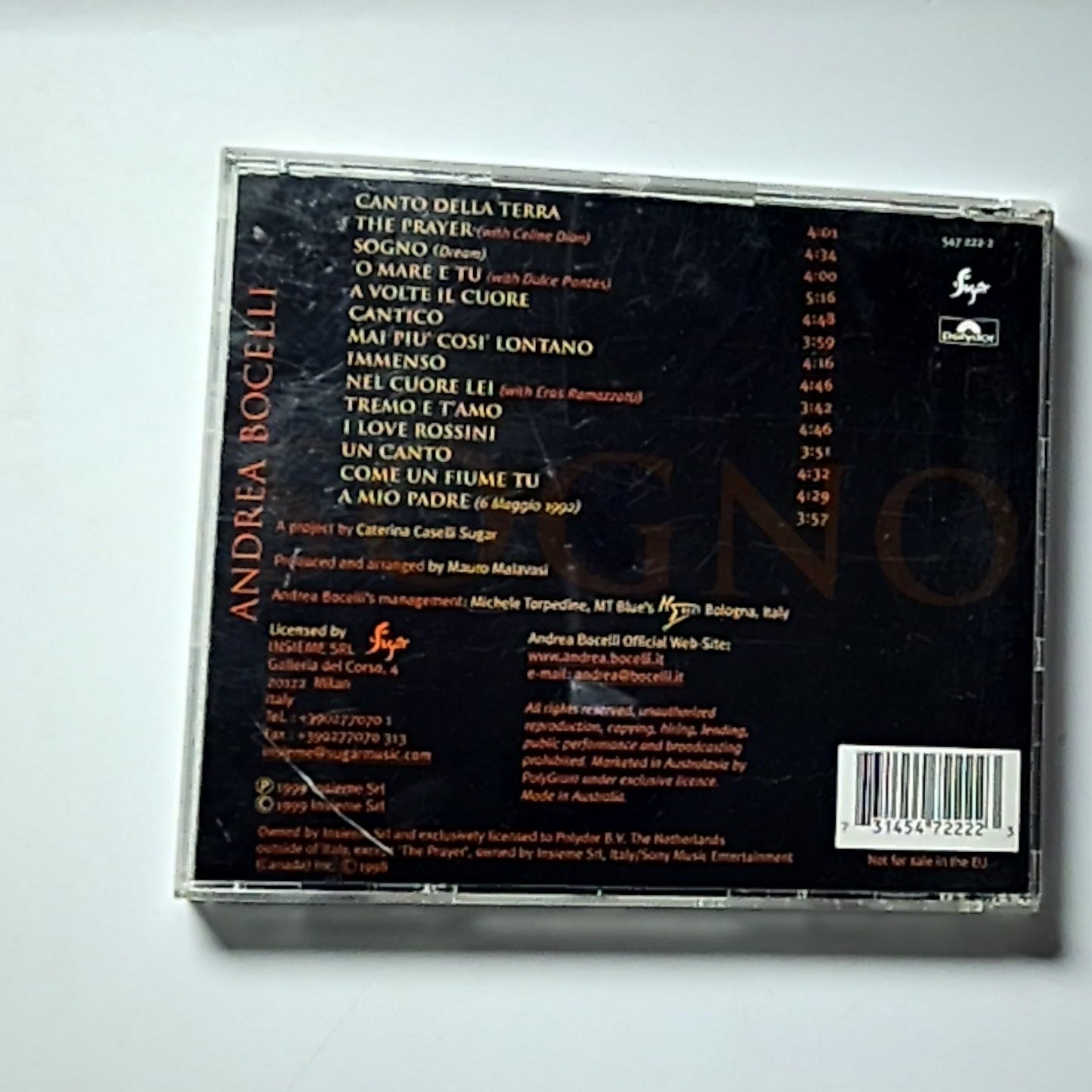 Andrea Bocelli – Sogno (CD, 1999) Australasia 547 222-2