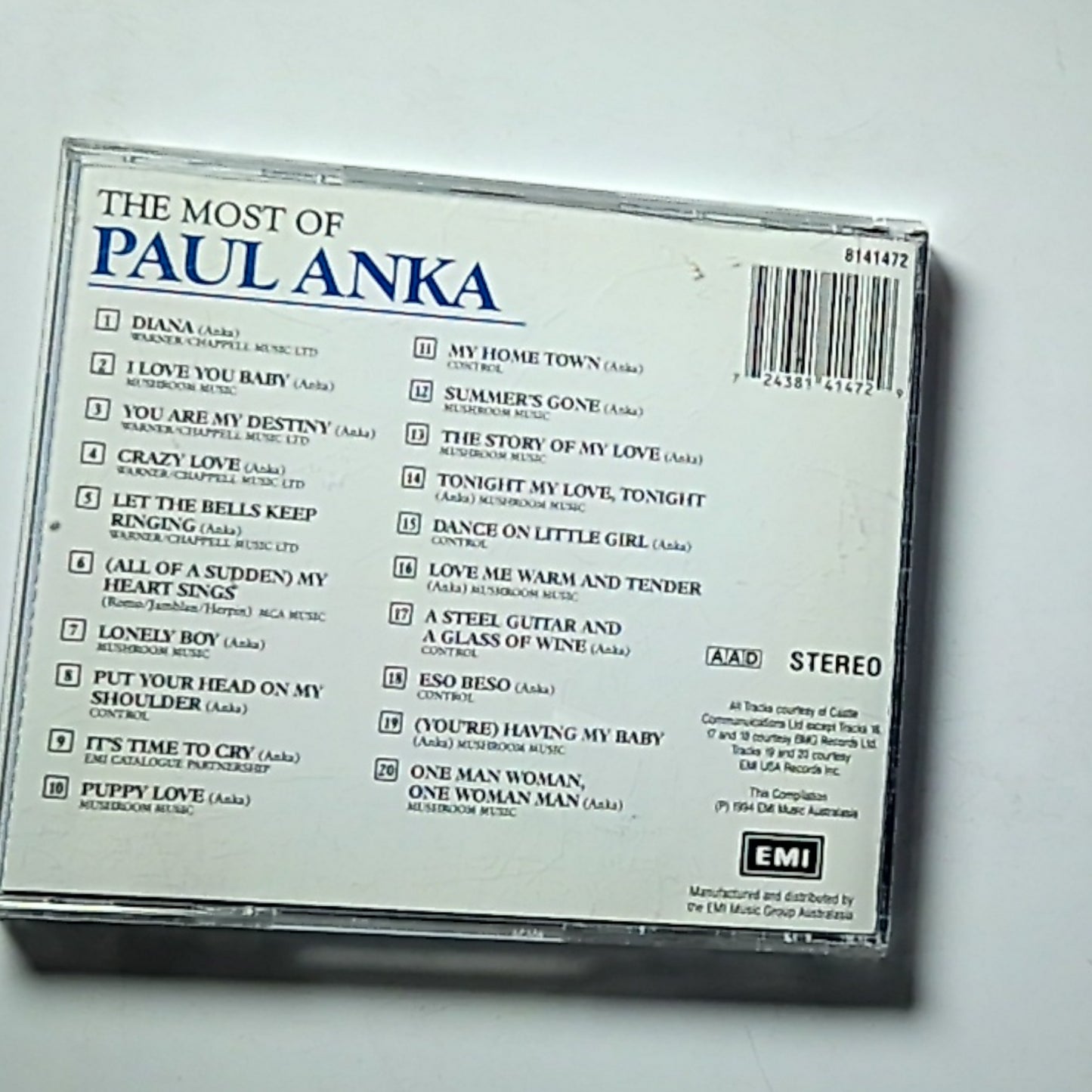 Paul Anka – The Most Of (CD, 1994) Australasia 8141472