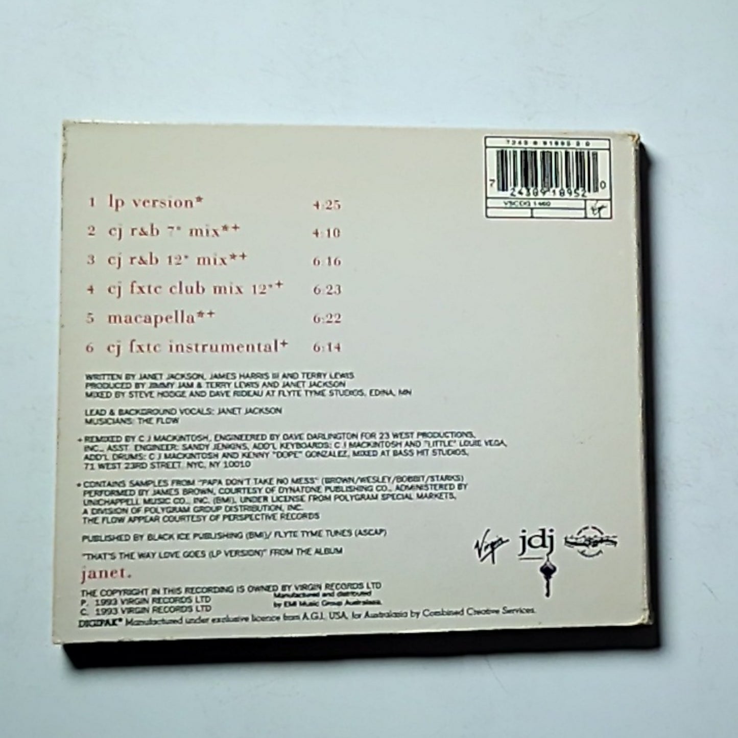 Janet Jackson – That's The Way Love Goes (CD, 1993) Australasia 7243 8 91895 20