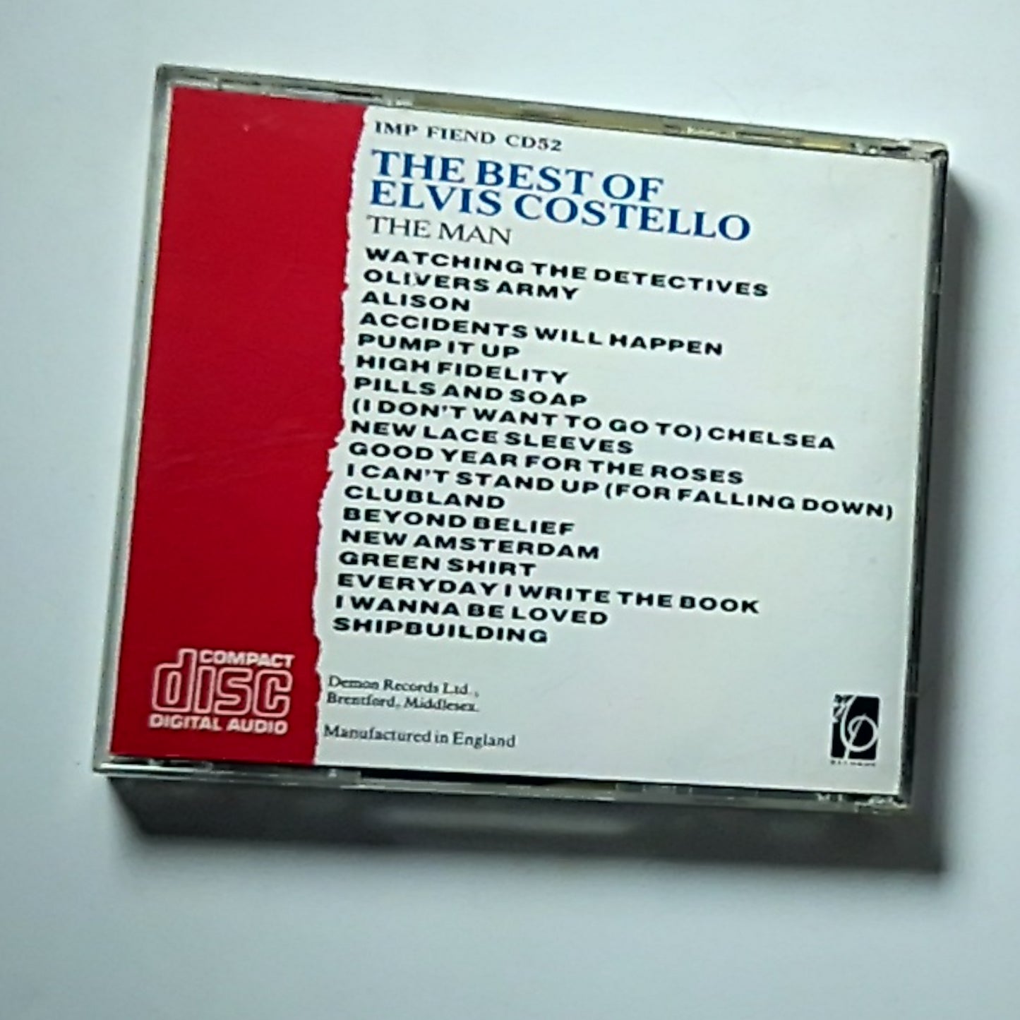 Elvis Costello – The Man - The Best Of Elvis Costello (CD, 1986) UK FIEND CD52