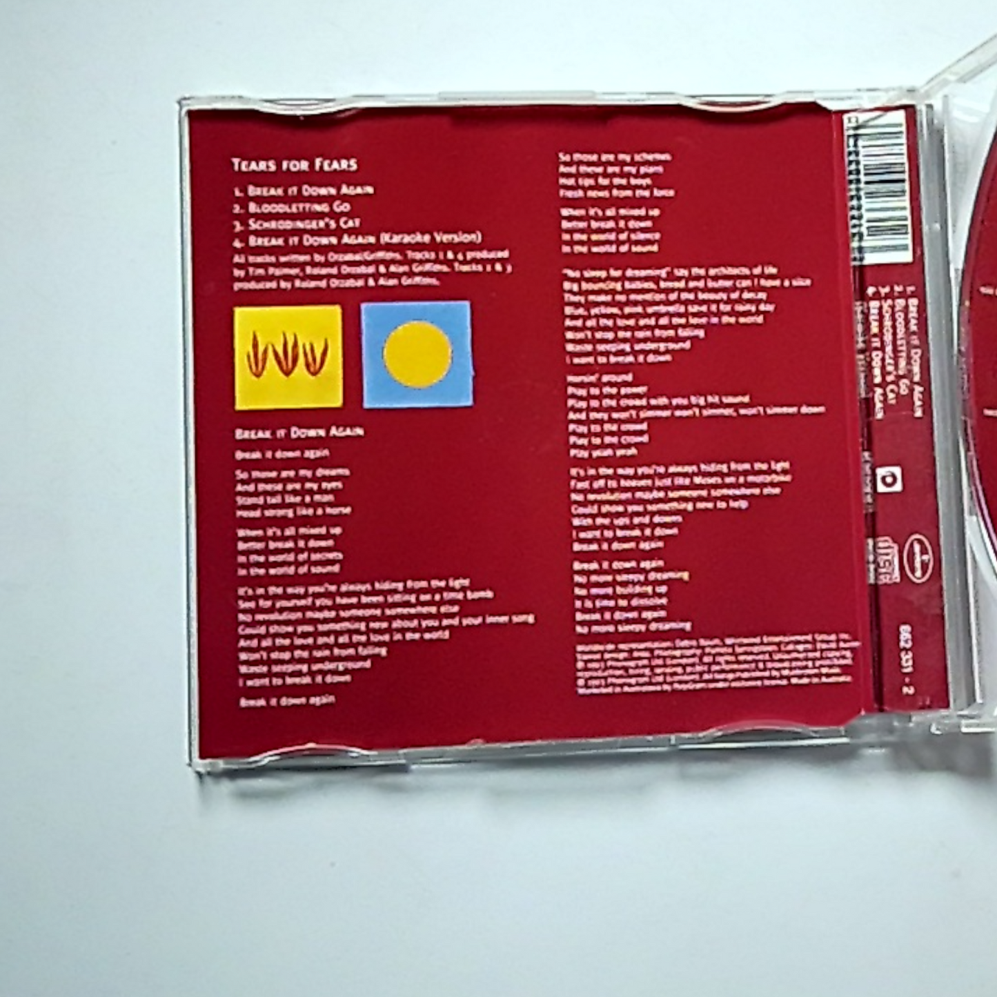 Tears For Fears – Break It Down Again (CD, 1993) Australasia 862 331 - 2