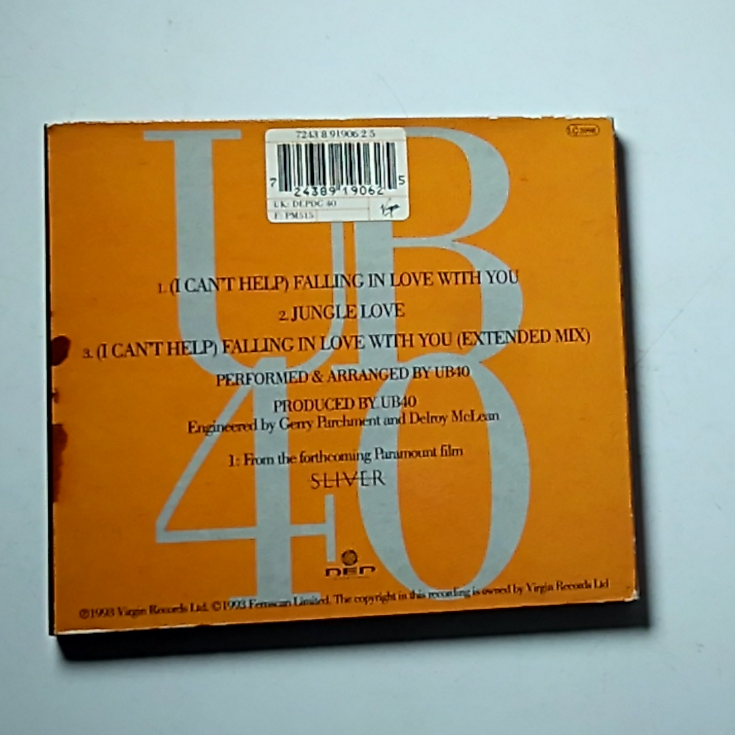 UB40 – (I Can't Help) Falling In Love With You (CD, 1993) Europe DEPDG 40