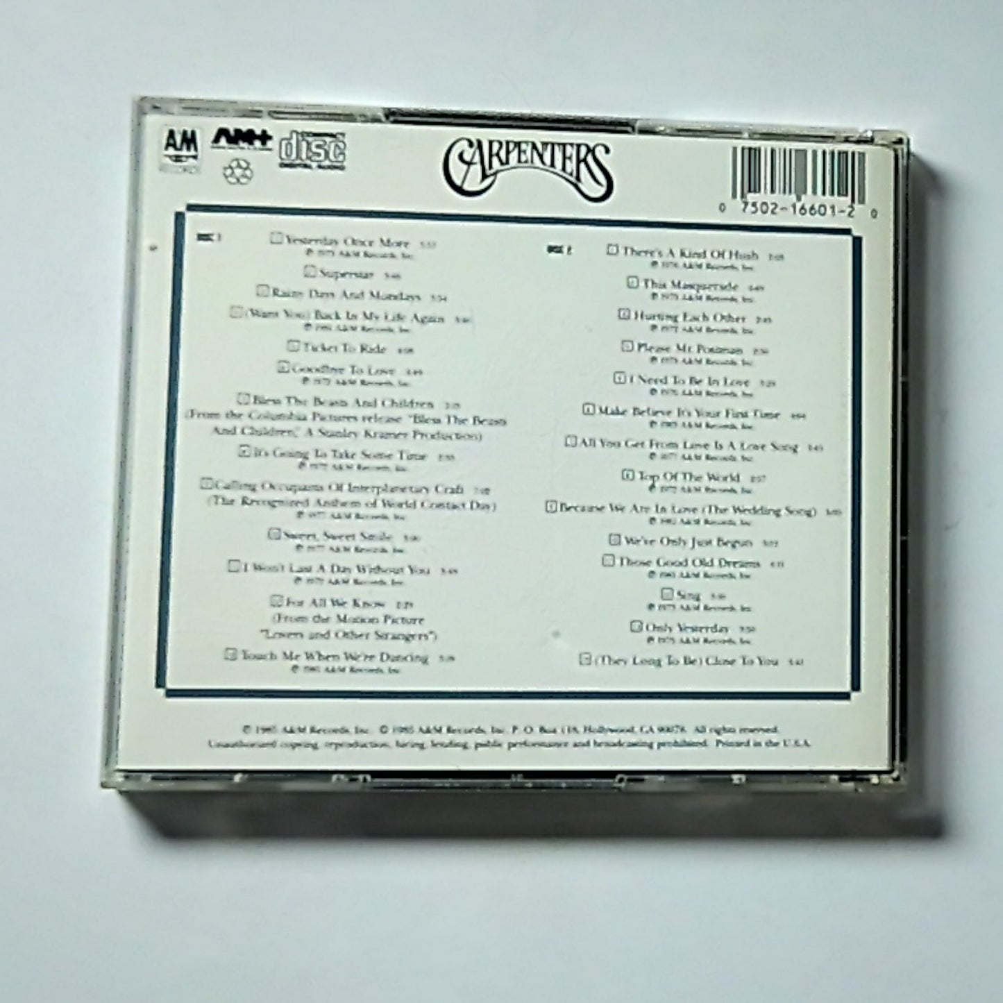 Carpenters – Yesterday Once More (CD, 1993) US 75021 6601 2