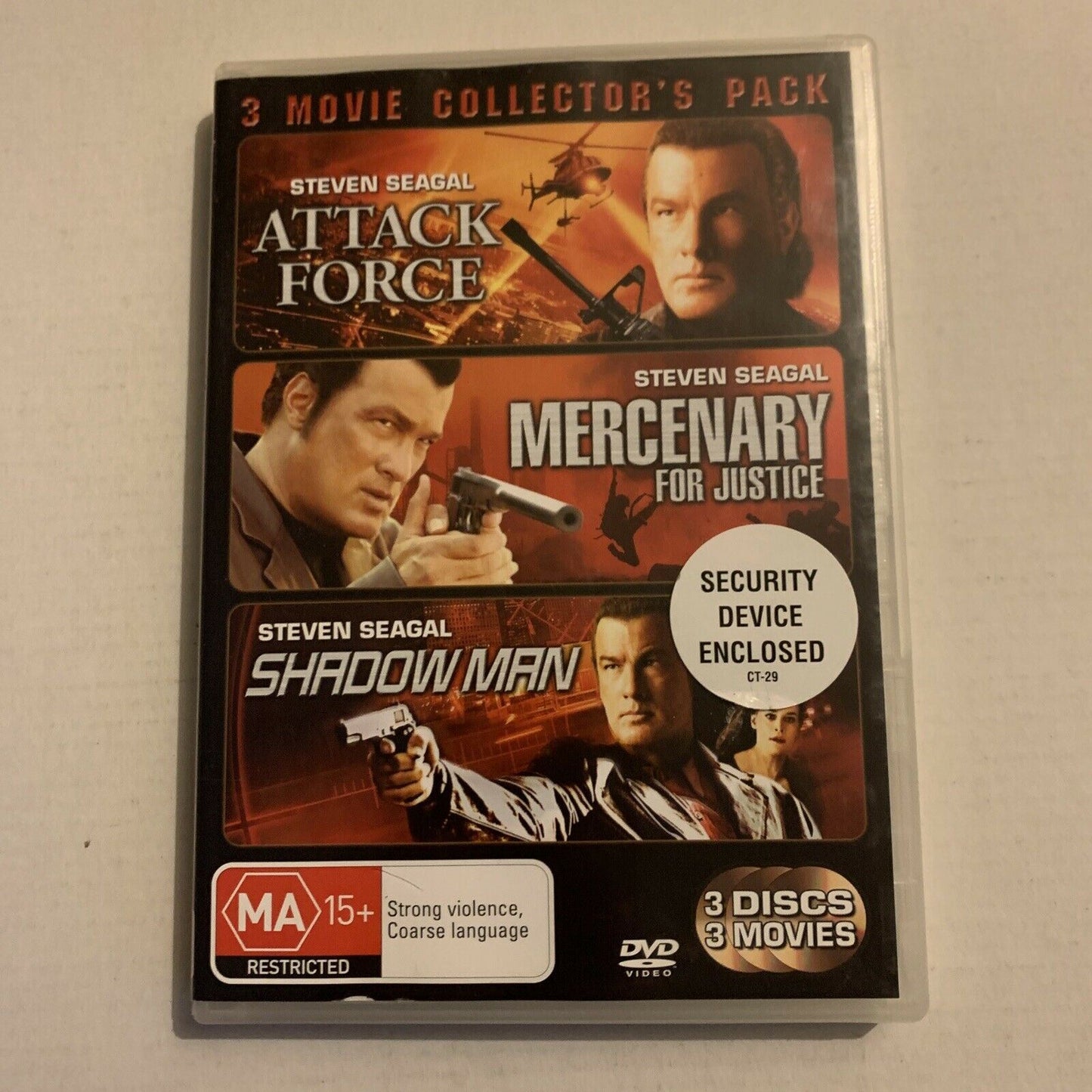 3x Movie Steven Seagal: Attack Force/ Mercenary for Justice/ Shadow Man (DVD)