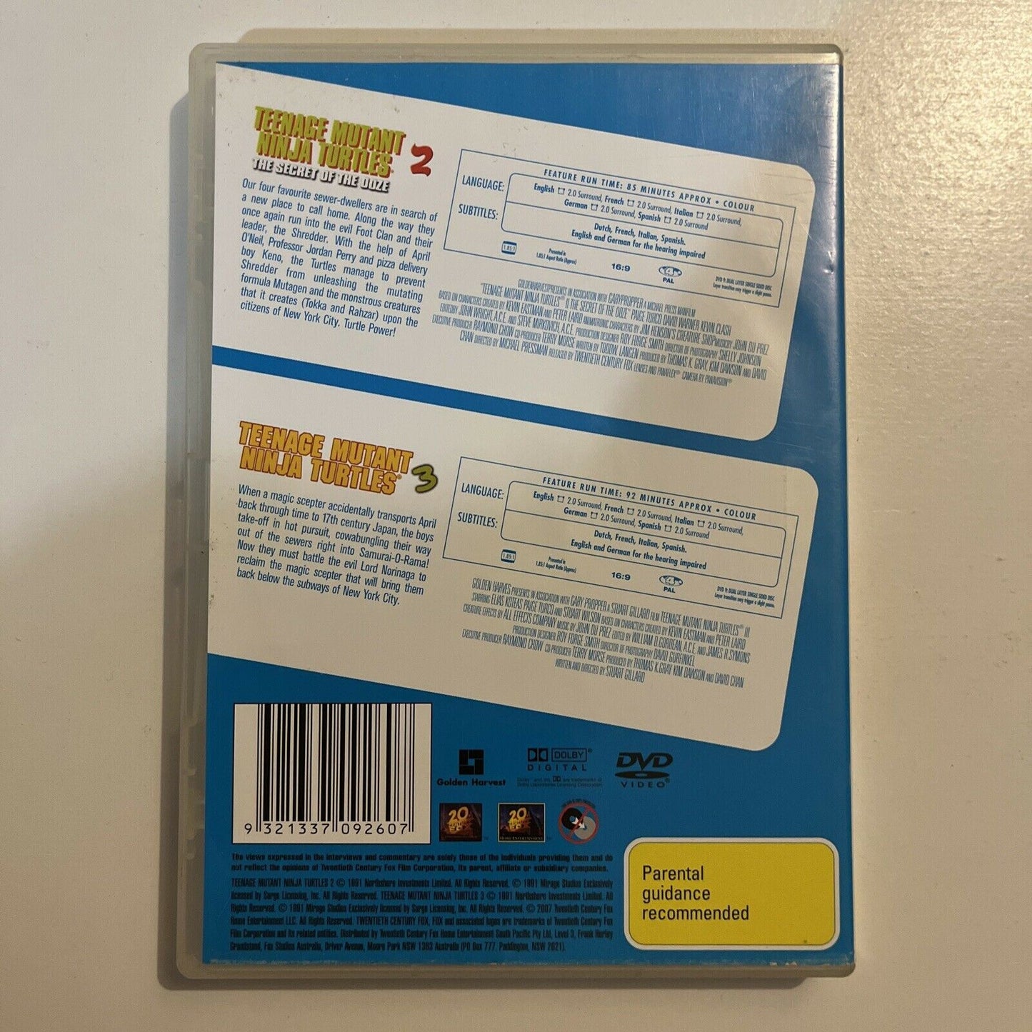 Teenage Mutant Ninja Turtles 2 & 3 (DVD, 1991, 2-Disc) Region 4