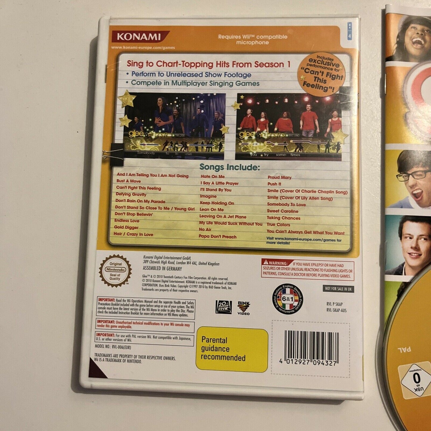 GLEE Karaoke Revolution ~ Nintendo Wii Complete Game With Manual PAL