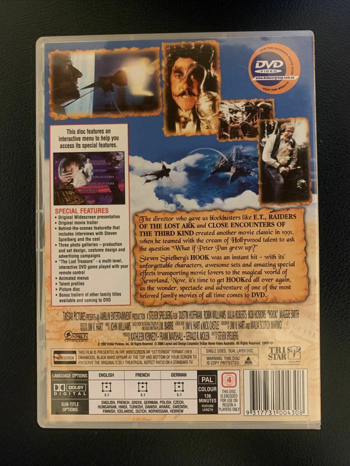 Hook - Collector's Edition (DVD, 1992) Robin Williams, Dustin Hoffman. Region 4