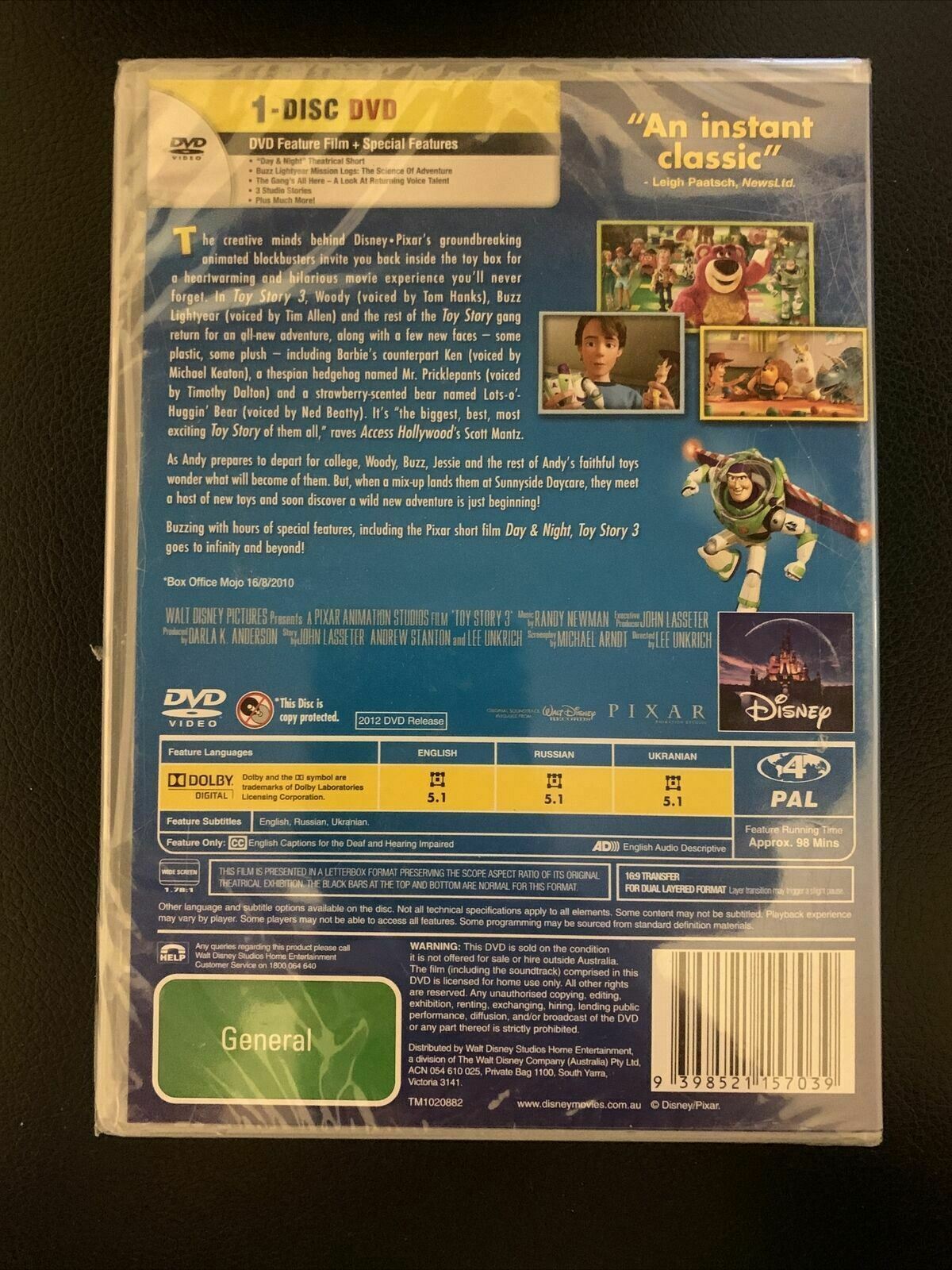*New Sealed* Toy Story 3 (DVD, 2010) Region 4