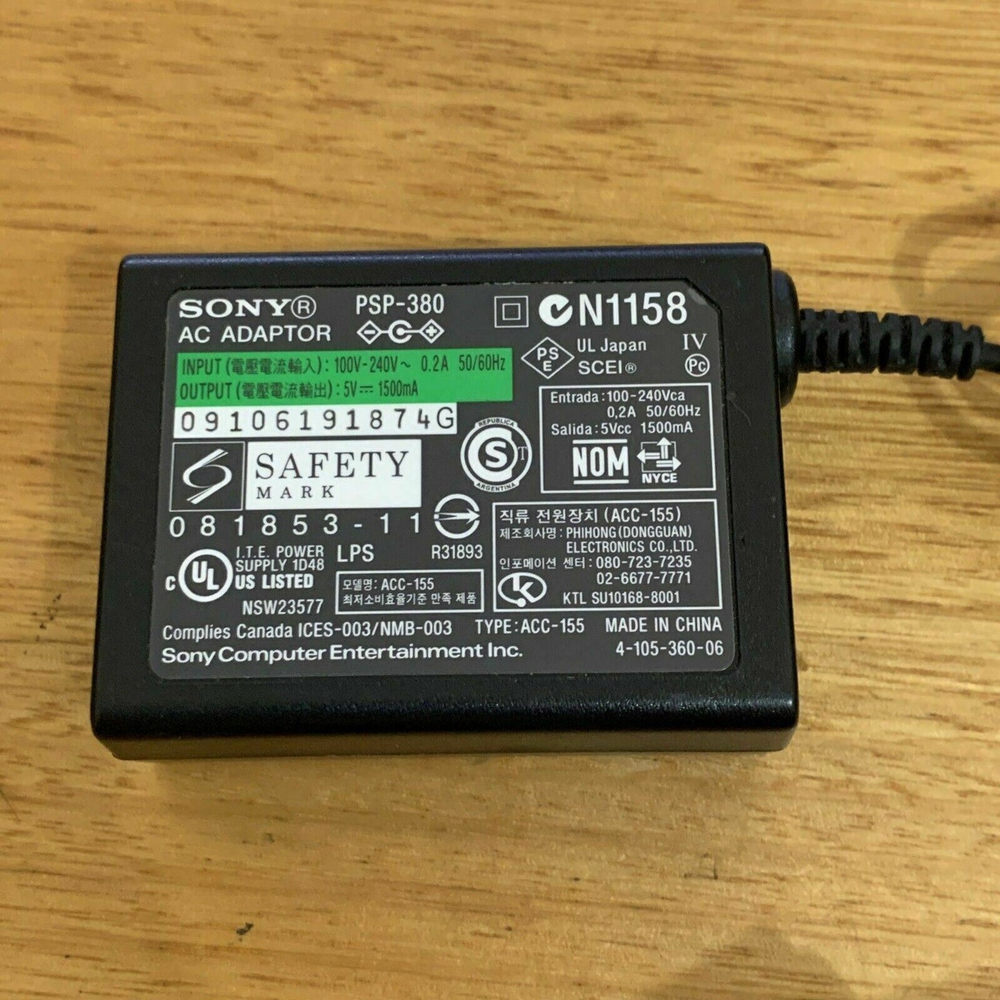 Genuine Sony PSP-380 AC Adaptor 5v 1500mA 100-240V For PSP