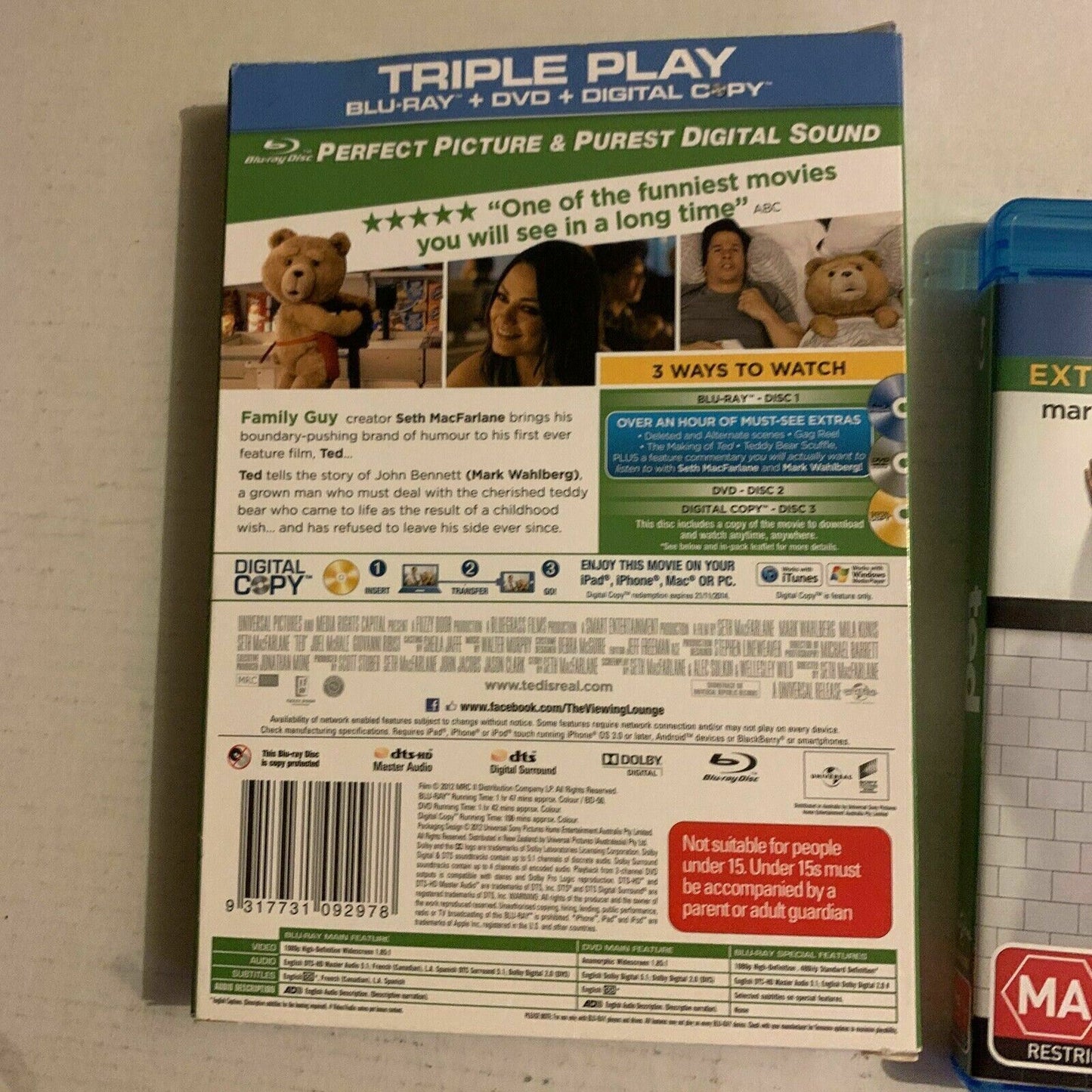 Ted - Extended Edition (Blu-ray, 2012, 3-Disc Set) Region B